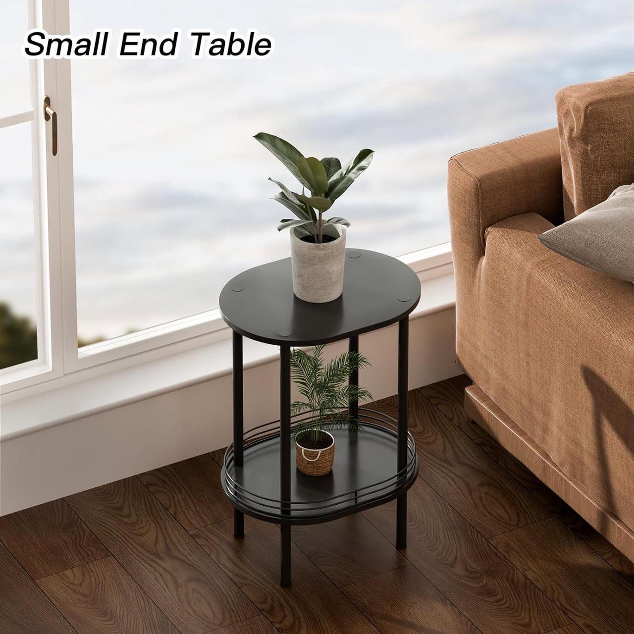 Alt view image 6 of 7 - Round end Table,Small Side Table,2-Layer Storage Shelves for Small Spaces,Small Bedside Table with Storage, Samll Side Table for Living RoomBathroomBedroom, Nursery, Laundry, Black