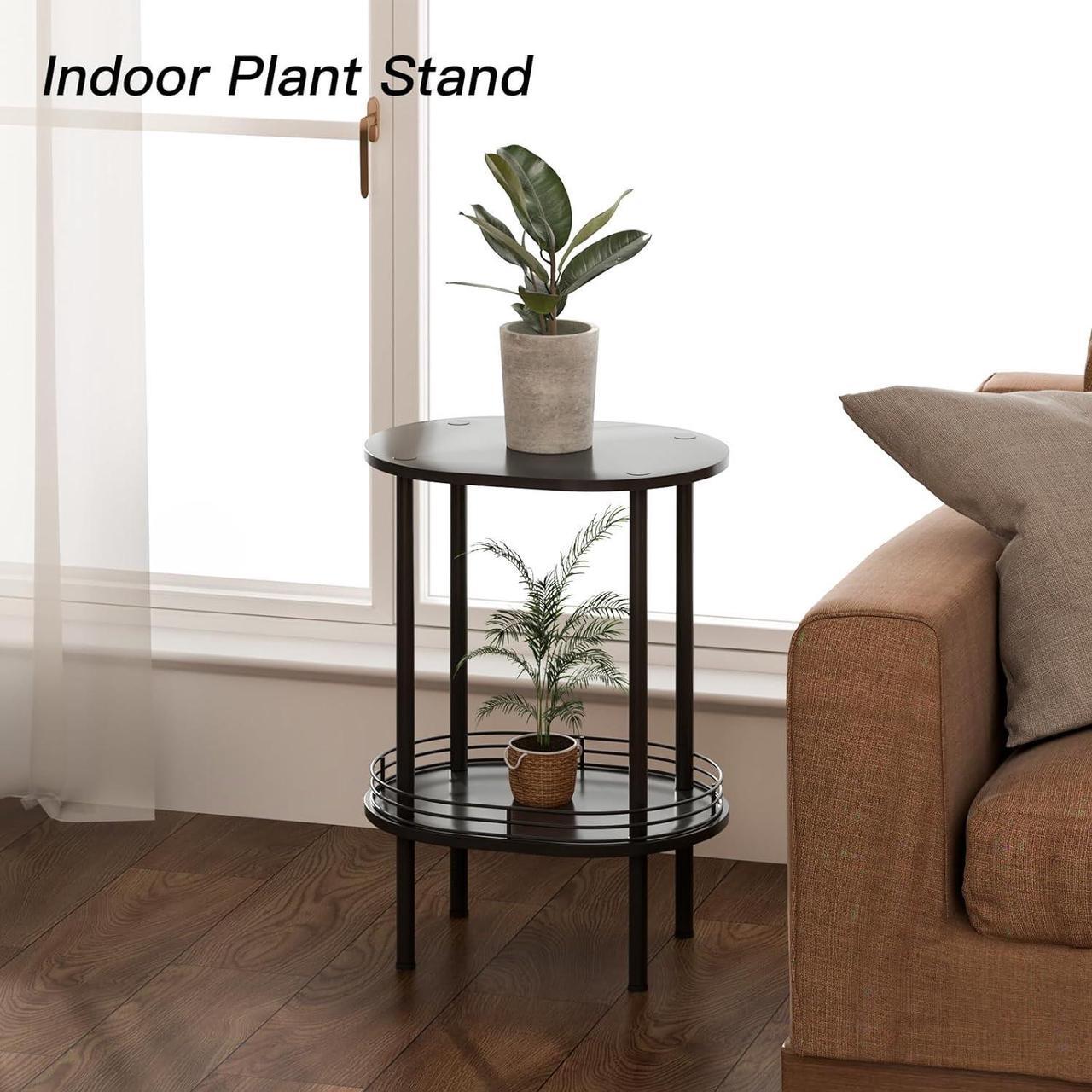 Alt view image 4 of 7 - Round end Table,Small Side Table,2-Layer Storage Shelves for Small Spaces,Small Bedside Table with Storage, Samll Side Table for Living RoomBathroomBedroom, Nursery, Laundry, Black