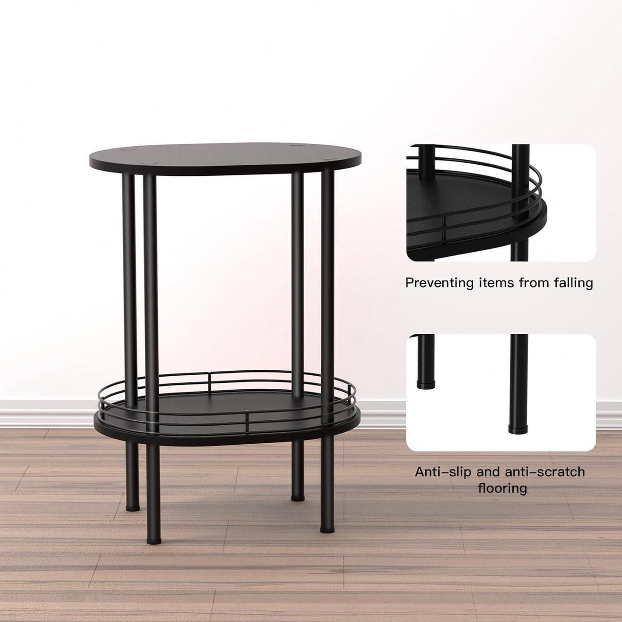 Alt view image 7 of 7 - Round end Table,Small Side Table,2-Layer Storage Shelves for Small Spaces,Small Bedside Table with Storage, Samll Side Table for Living RoomBathroomBedroom, Nursery, Laundry, Black
