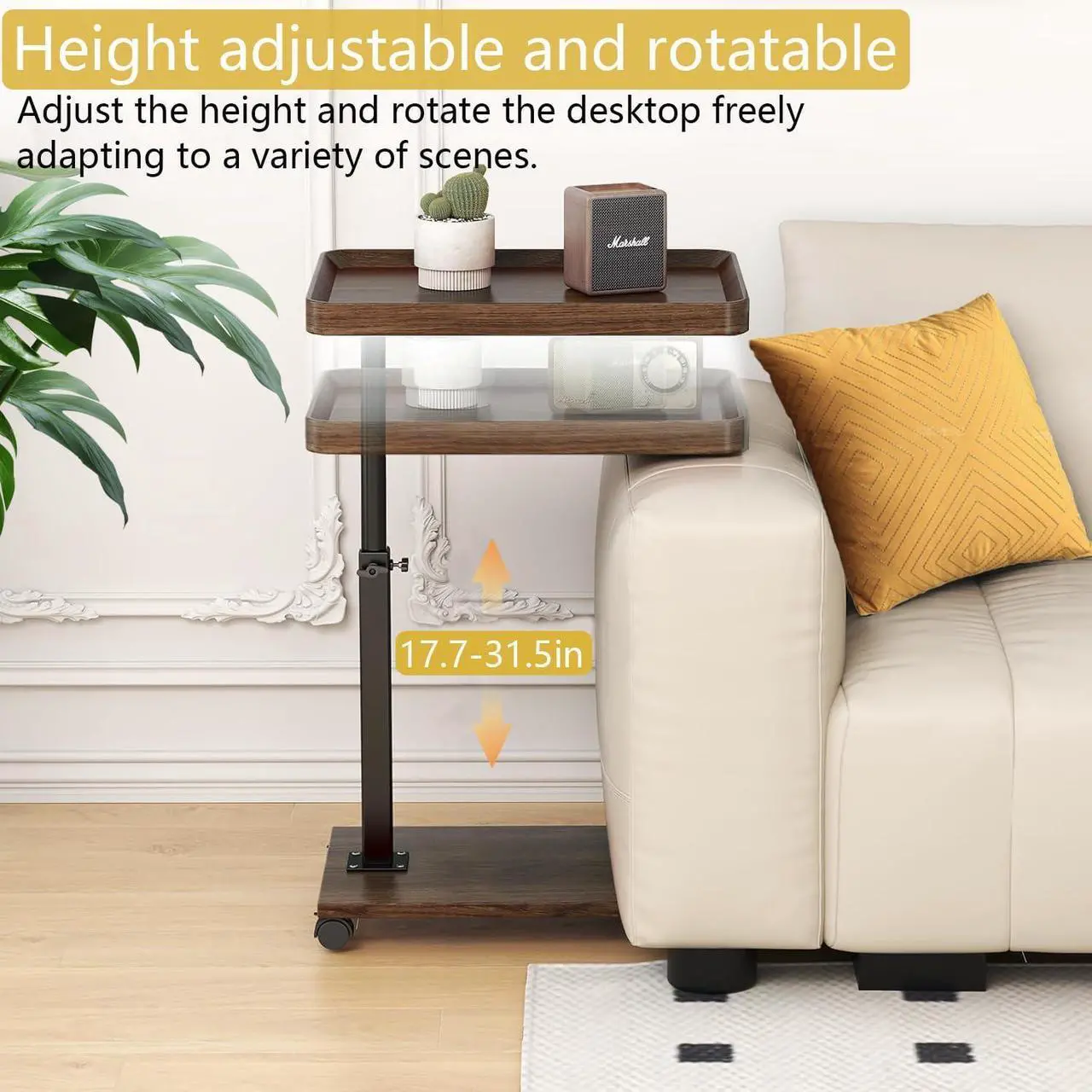Alt view image 2 of 7 - C Table End Table Adjustable Height, 360°Swivel TV Tray Table for Small Spaces, Couch Tables That Slide Under, C Shaped Side Tables with Wheels for Living Room and Bedroom, Bed,Chair, Snack Table