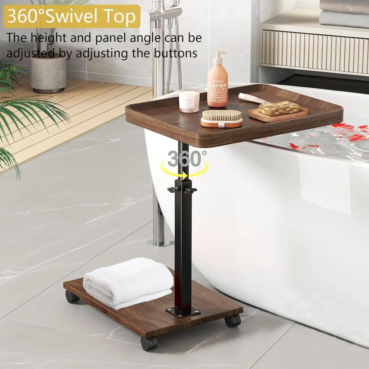Alt view image 5 of 7 - C Table End Table Adjustable Height, 360°Swivel TV Tray Table for Small Spaces, Couch Tables That Slide Under, C Shaped Side Tables with Wheels for Living Room and Bedroom, Bed,Chair, Snack Table