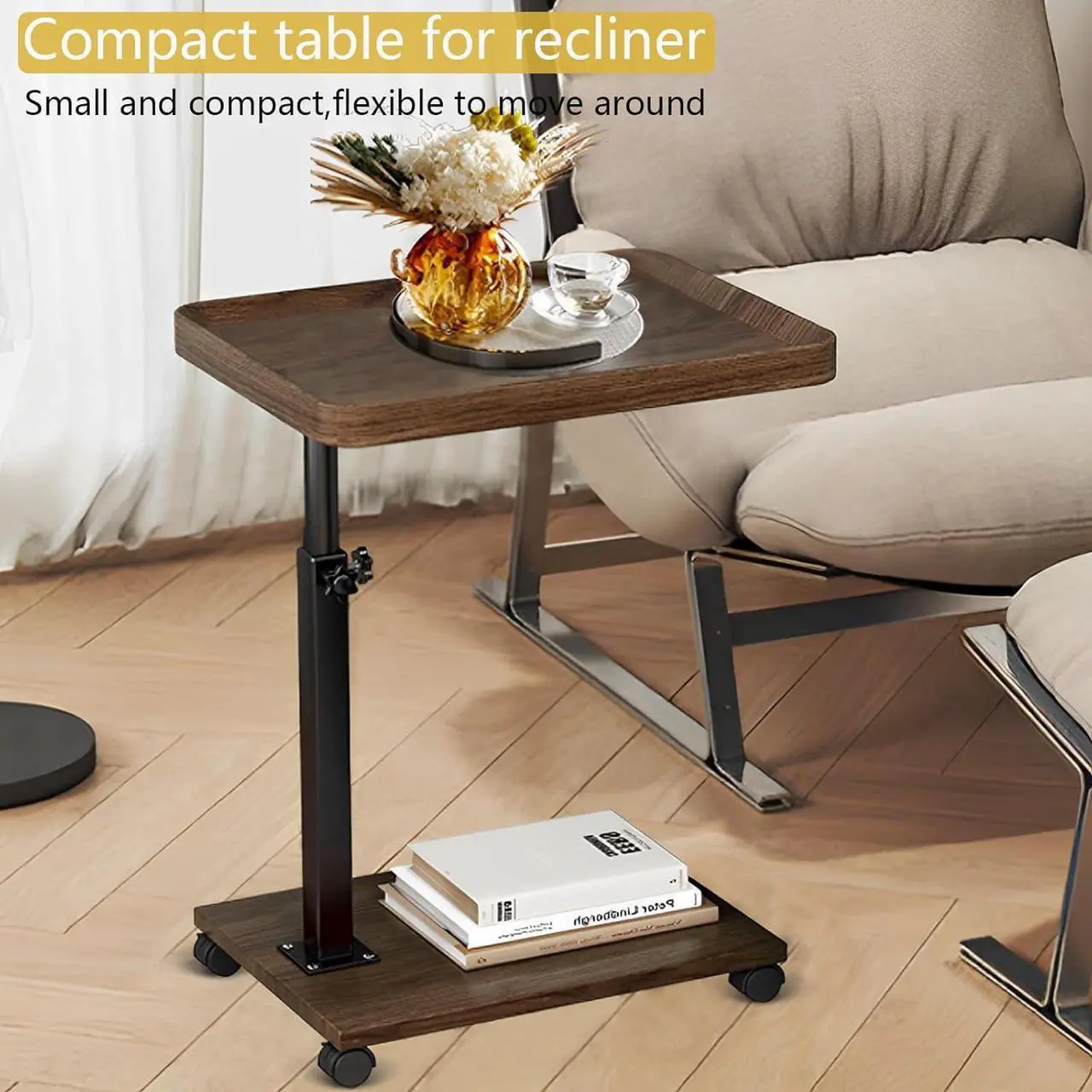 Alt view image 7 of 7 - C Table End Table Adjustable Height, 360°Swivel TV Tray Table for Small Spaces, Couch Tables That Slide Under, C Shaped Side Tables with Wheels for Living Room and Bedroom, Bed,Chair, Snack Table