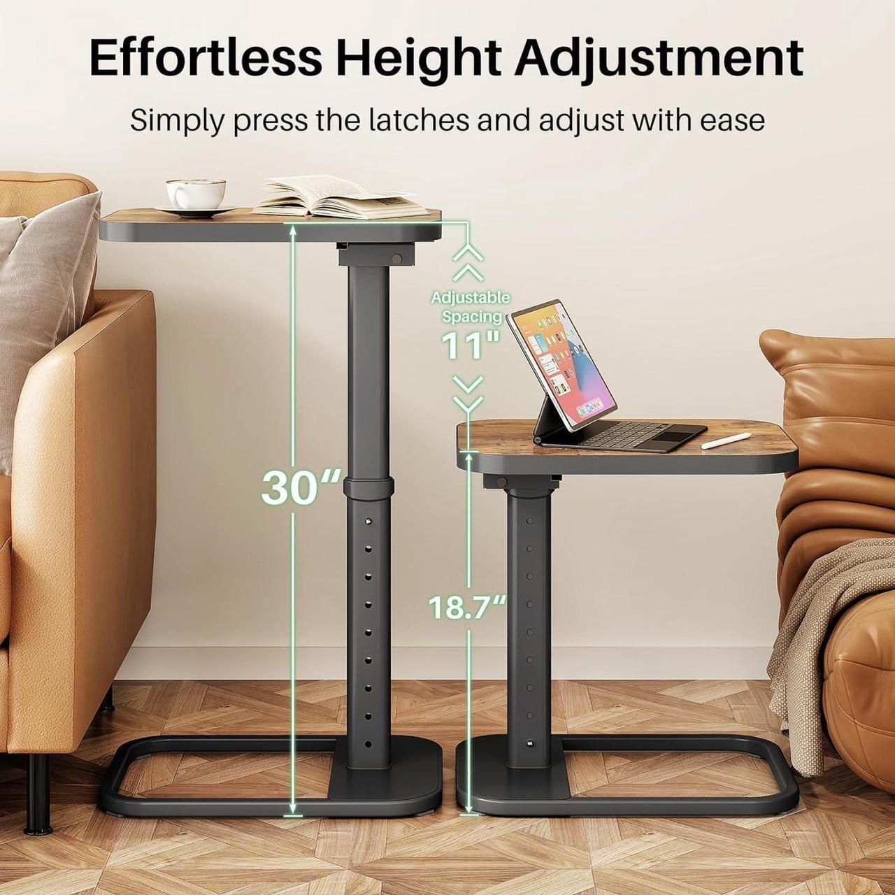 Alt view image 3 of 7 - Kitstorack TV Tray Table, Adjustable Height & 90° Flip-Over Panel Design, Sofa Arm End Side Table for Eating Laptop Couch Bed Dinner or Small Spaces