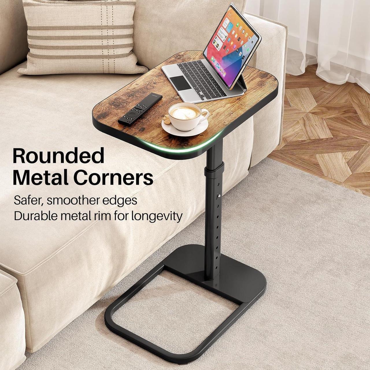 Alt view image 4 of 7 - Kitstorack TV Tray Table, Adjustable Height & 90° Flip-Over Panel Design, Sofa Arm End Side Table for Eating Laptop Couch Bed Dinner or Small Spaces