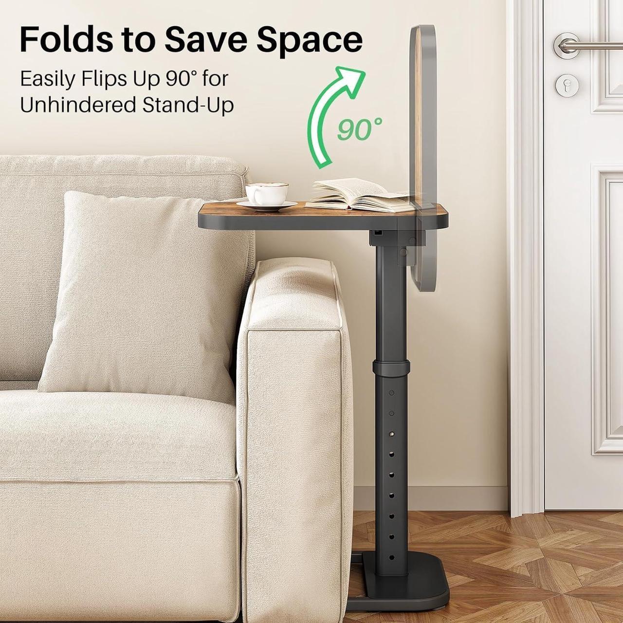 Alt view image 5 of 7 - Kitstorack TV Tray Table, Adjustable Height & 90° Flip-Over Panel Design, Sofa Arm End Side Table for Eating Laptop Couch Bed Dinner or Small Spaces