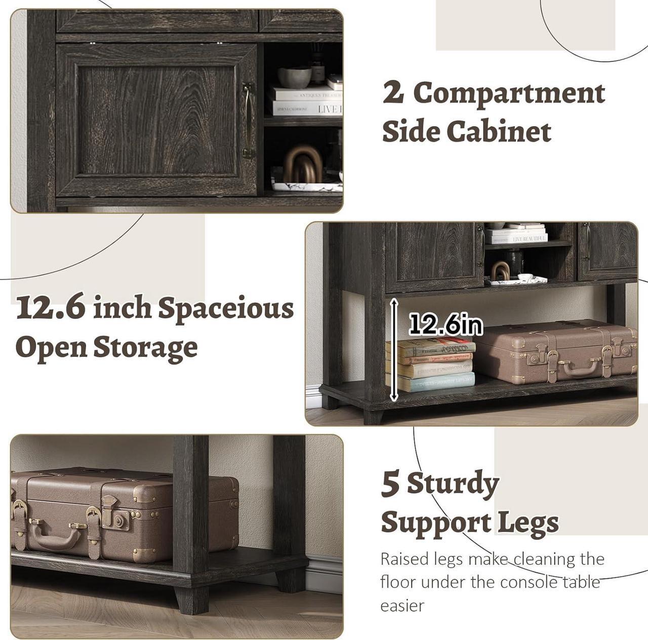 Alt view image 5 of 7 - Vabches Entryway Table with 2 Sliding Barn Doors & 3 Drawers, 47" Farmhouse Console Table with Storage Shelf, Rustic Sofa Table Behind Couch for Hallway, Living Room, Entryway, Dark Rustic