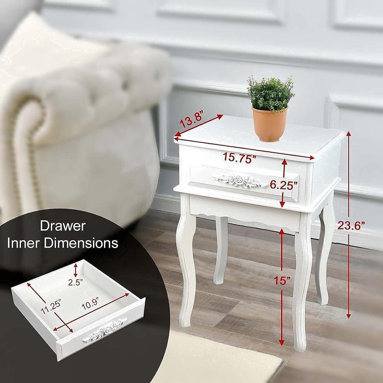 Alt view image 2 of 7 - Westcharm Small White Vintage Nightstand | Queen Anne End Table | Wood Antique Shabby Chic Side Table | Small Wooden Victorian Bedside Table | Accent Table for Kids Room