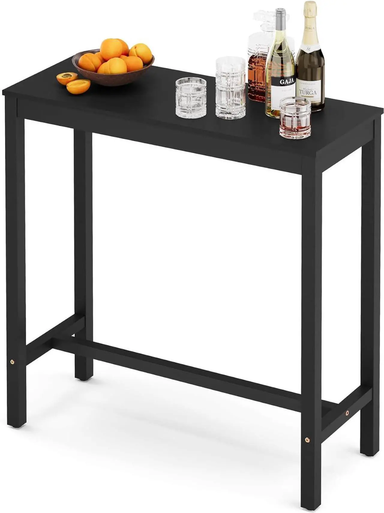 Main image of Bar Table, 38 inch Counter Bar Height Pub Table, Rectangular Acacia Wood High Top Kitchen Dining Table, Indoor Use, Black