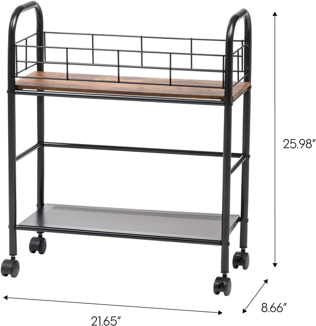 Alt view image 2 of 7 - IRIS USA 2-Tier Kitchen Storage Rolling Cart with Lockable Caster Wheels, Coffee Cart, Pantry Rack, Home Bar, Serving Cart, Slim, Rustic Brown