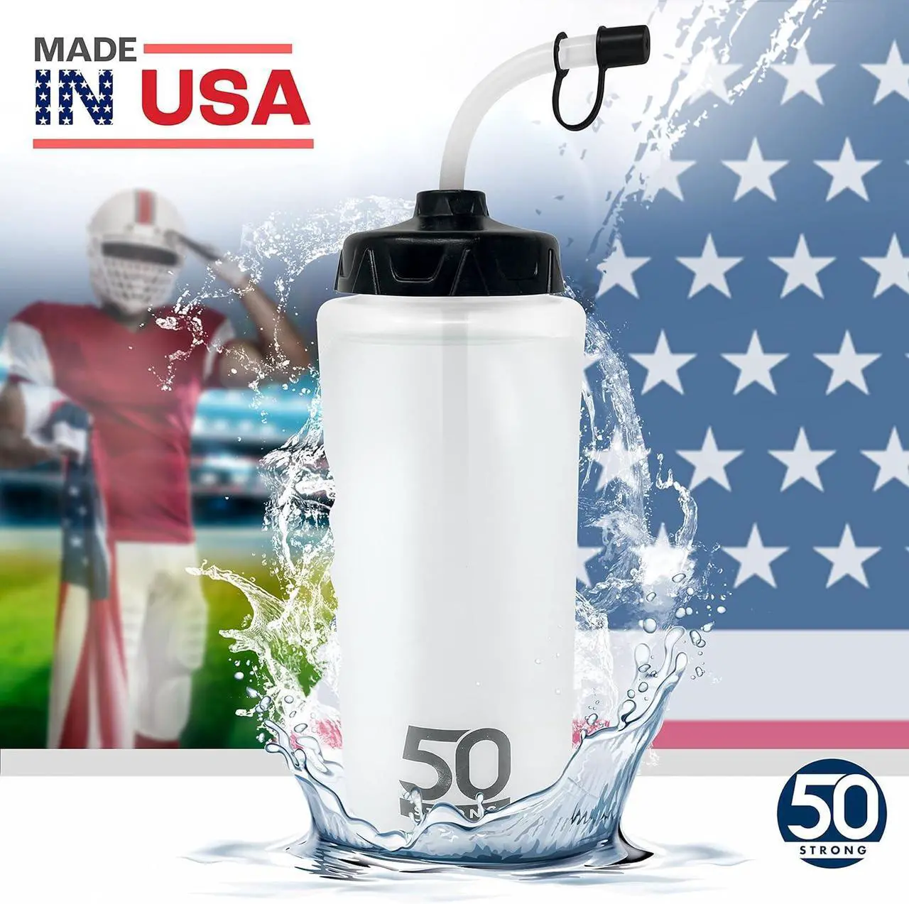 Alt view image 5 of 6 - 50 Strong 1 Liter Water Bottle with Straw  18-Pack Easy-Squeeze Sports Bottles with Long Straw & Built-In Finger Grip  BPA-Free & Made in USA  Ideal for Hockey & Team Sports