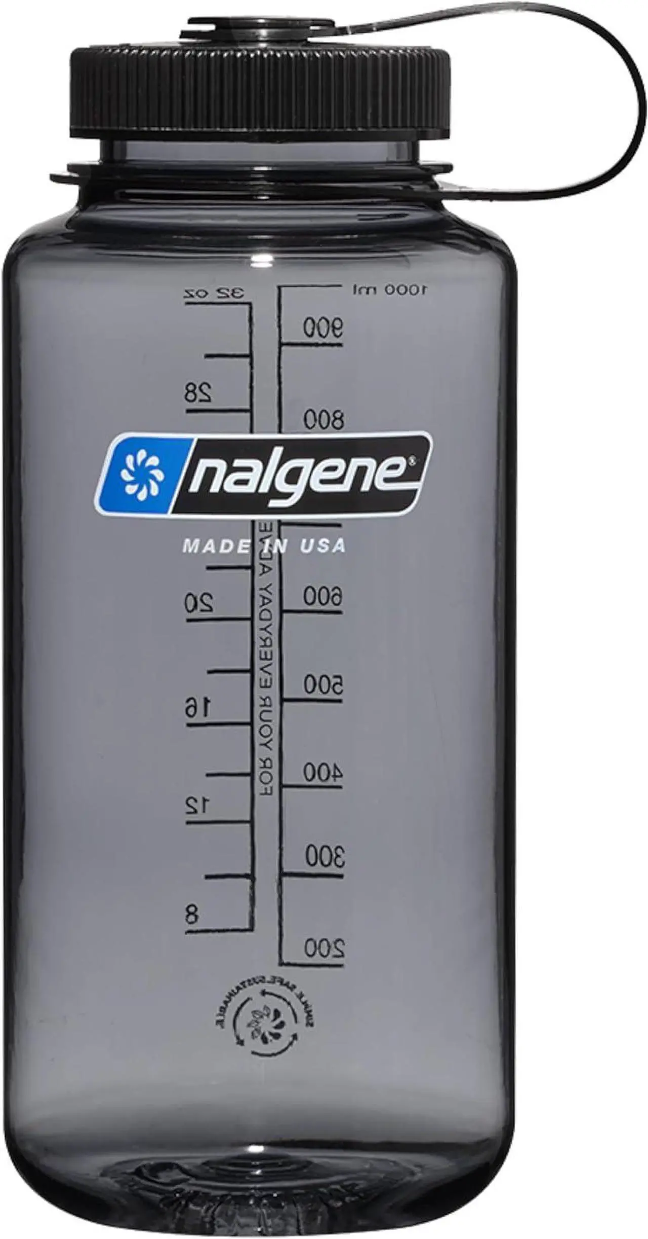 Main image of Nalgene Sustain Tritan BPA-Free Water Bottle Made with Material Derived From 50% Plastic Waste, 32 OZ, Wide Mouth, Gray w/ Black Lid