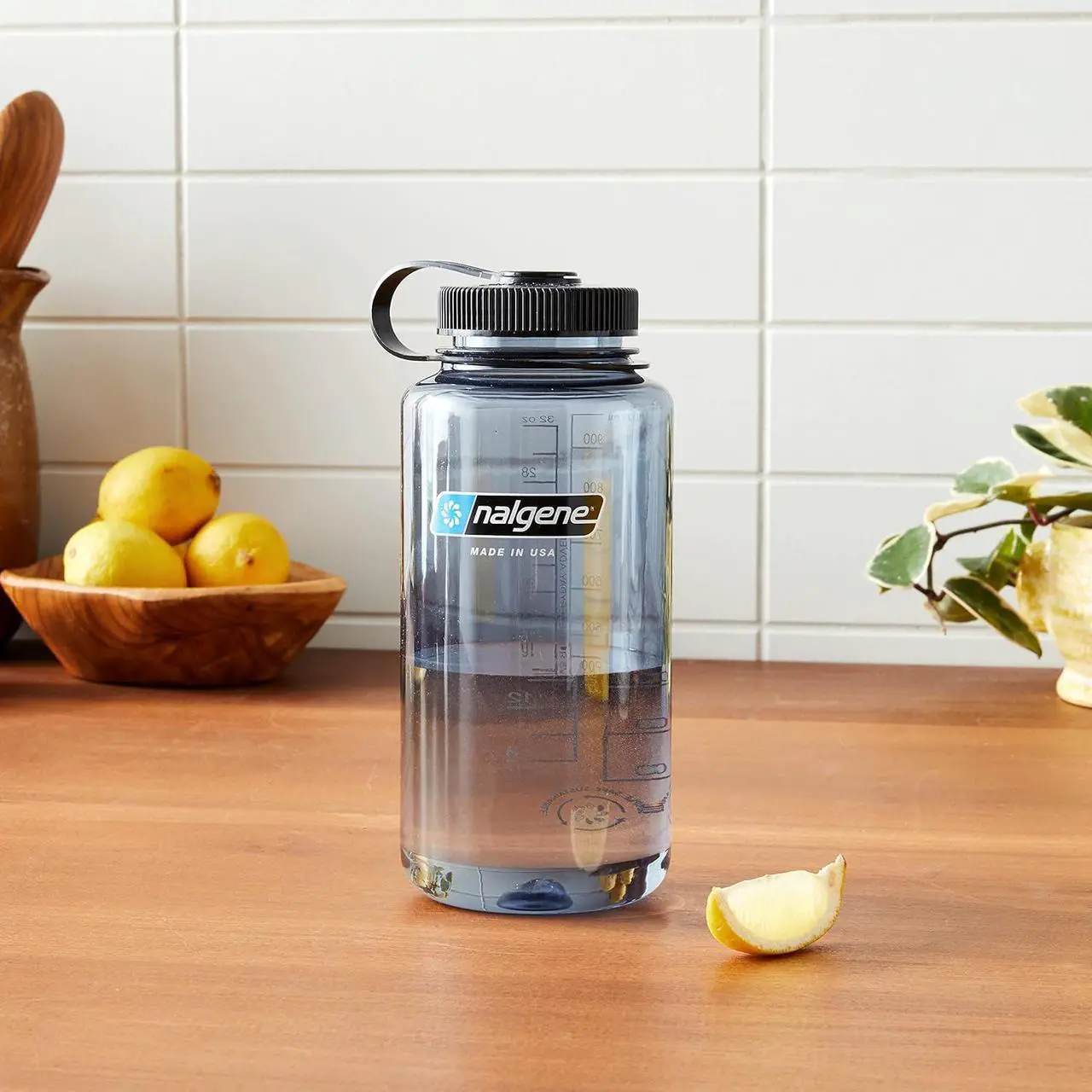 Alt view image 2 of 6 - Nalgene Sustain Tritan BPA-Free Water Bottle Made with Material Derived From 50% Plastic Waste, 32 OZ, Wide Mouth, Gray w/ Black Lid