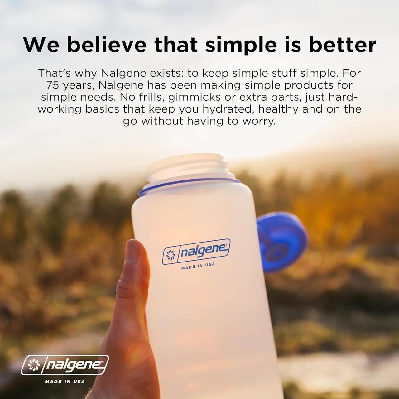 Alt view image 6 of 6 - Nalgene Sustain Tritan BPA-Free Water Bottle Made with Material Derived From 50% Plastic Waste, 32 OZ, Wide Mouth, Gray w/ Black Lid