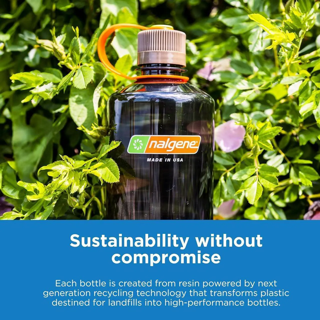 Alt view image 5 of 6 - Nalgene Sustain Tritan BPA-Free Water Bottle Made with Material Derived From 50% Plastic Waste, 32 OZ, Wide Mouth, Gray w/ Black Lid