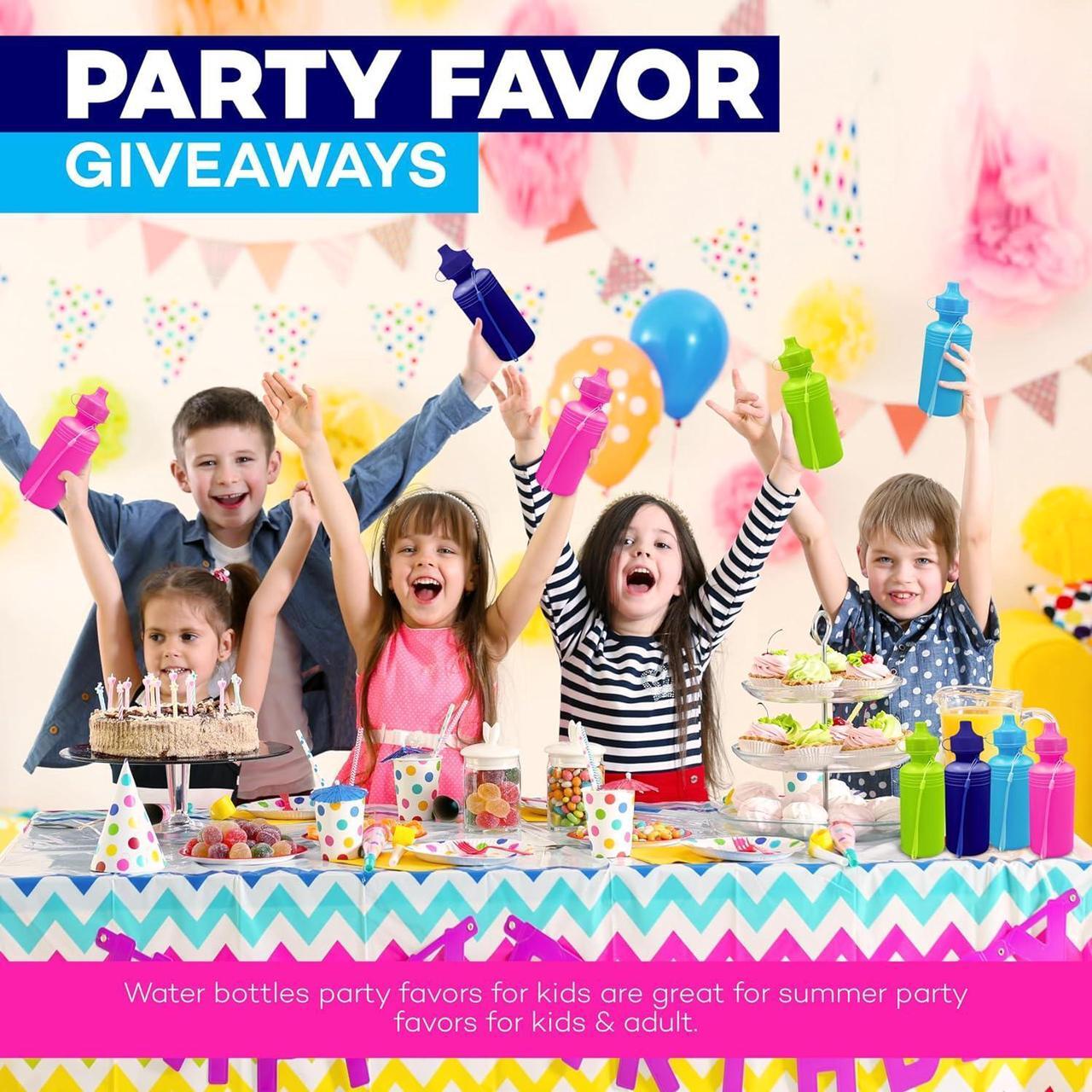 Alt view image 7 of 7 - 4E's Novelty Bulk Water Sports Bottles for Kids 18 oz - 12 Pack Squeeze Reusable Plastic, Neon Colors, BPA Free, Kids Water Bottles Party Favor Gift Giveaways