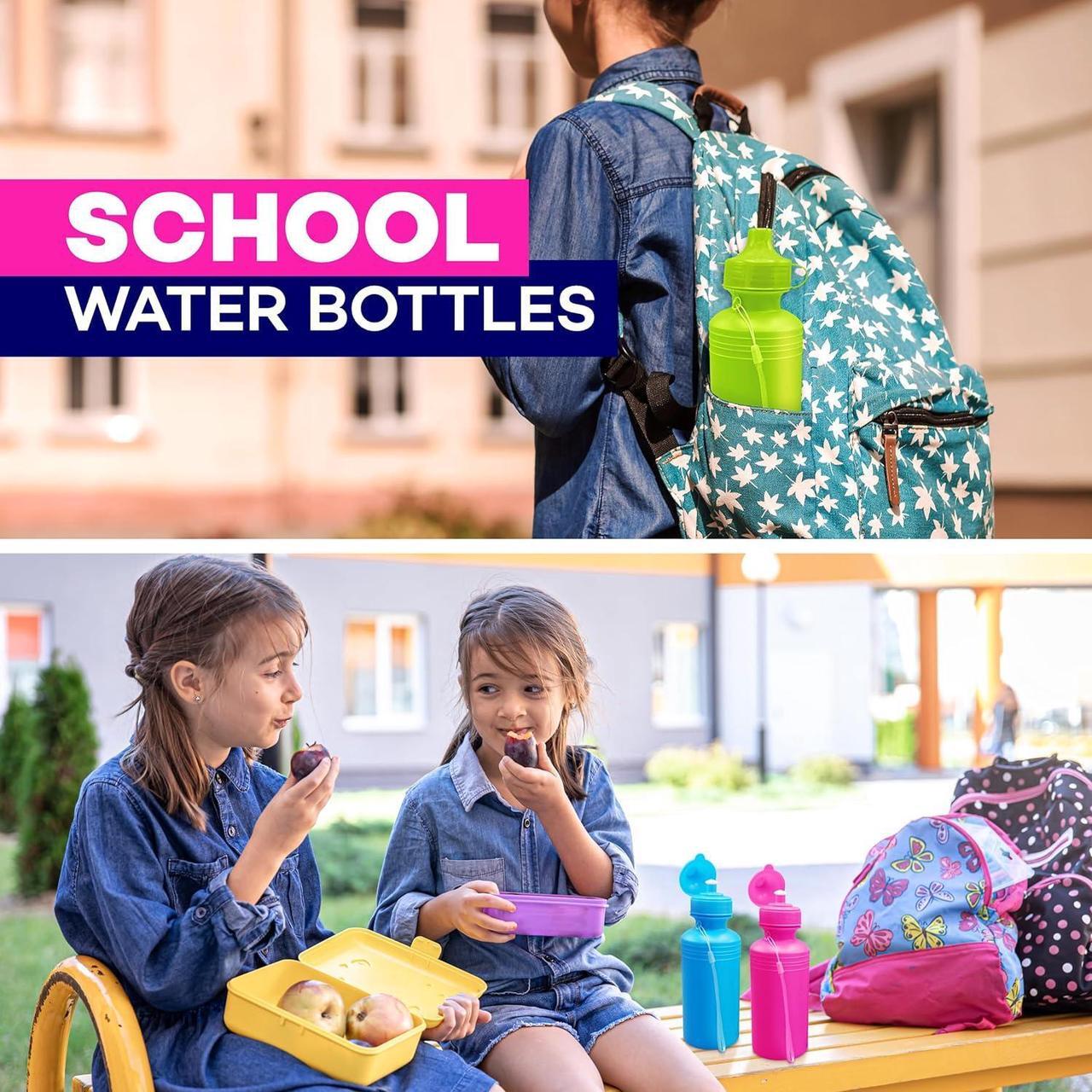 Alt view image 4 of 7 - 4E's Novelty Bulk Water Sports Bottles for Kids 18 oz - 12 Pack Squeeze Reusable Plastic, Neon Colors, BPA Free, Kids Water Bottles Party Favor Gift Giveaways