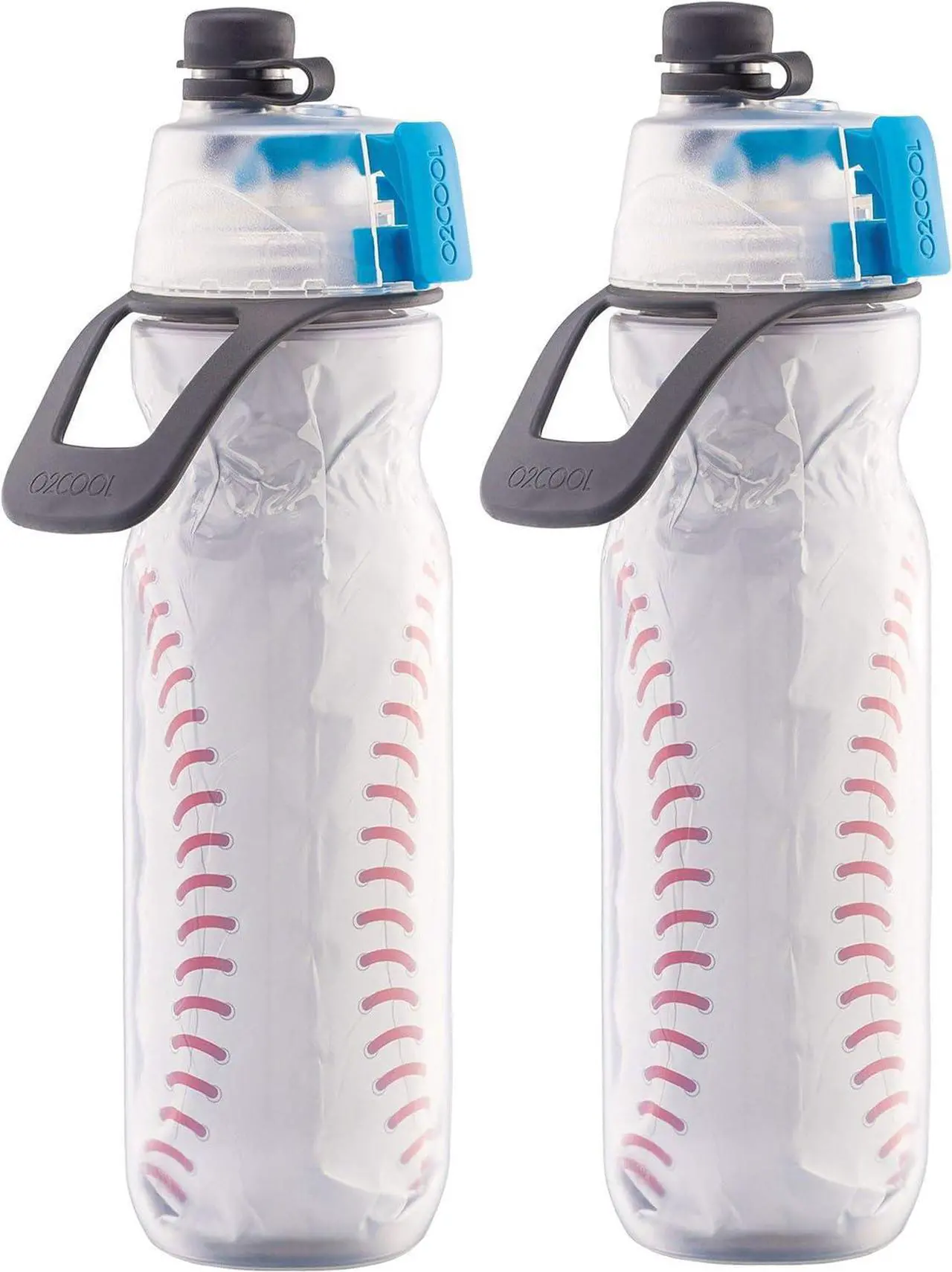Main image of O2COOL Mist 'N Sip Misting Water Bottle 2-in-1 Function With No Leak Pull Top Spout Sports Reusable Water Bottle - 20 oz (2 Pack Baseball)
