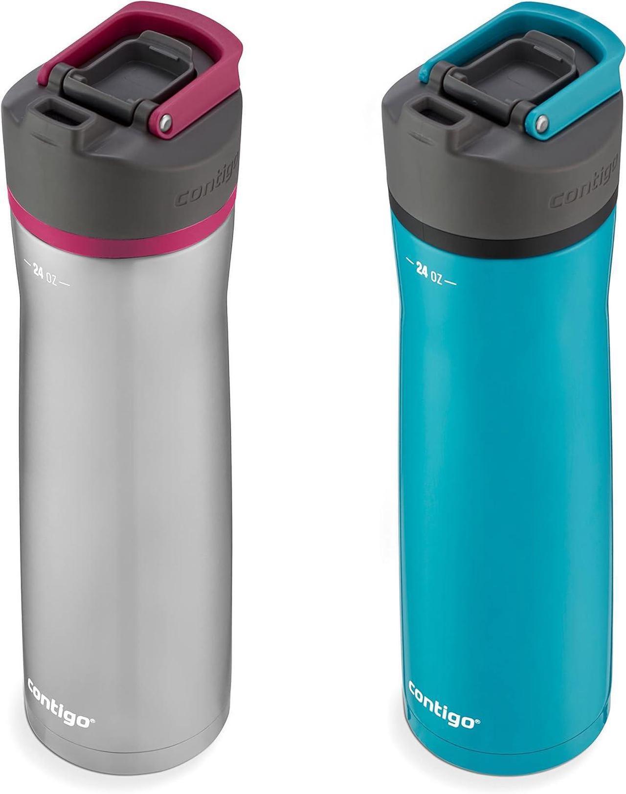 Alt view image 2 of 7 - Contigo Cortland Chill 2.0 Vacuum-Insulated Stainless Steel Water Bottle, Spill-Proof Lid, Preserves Temperature for Hours, 24oz 2-Pack, Juniper & Dragonfruit, Ideal for Travel and Daily Use
