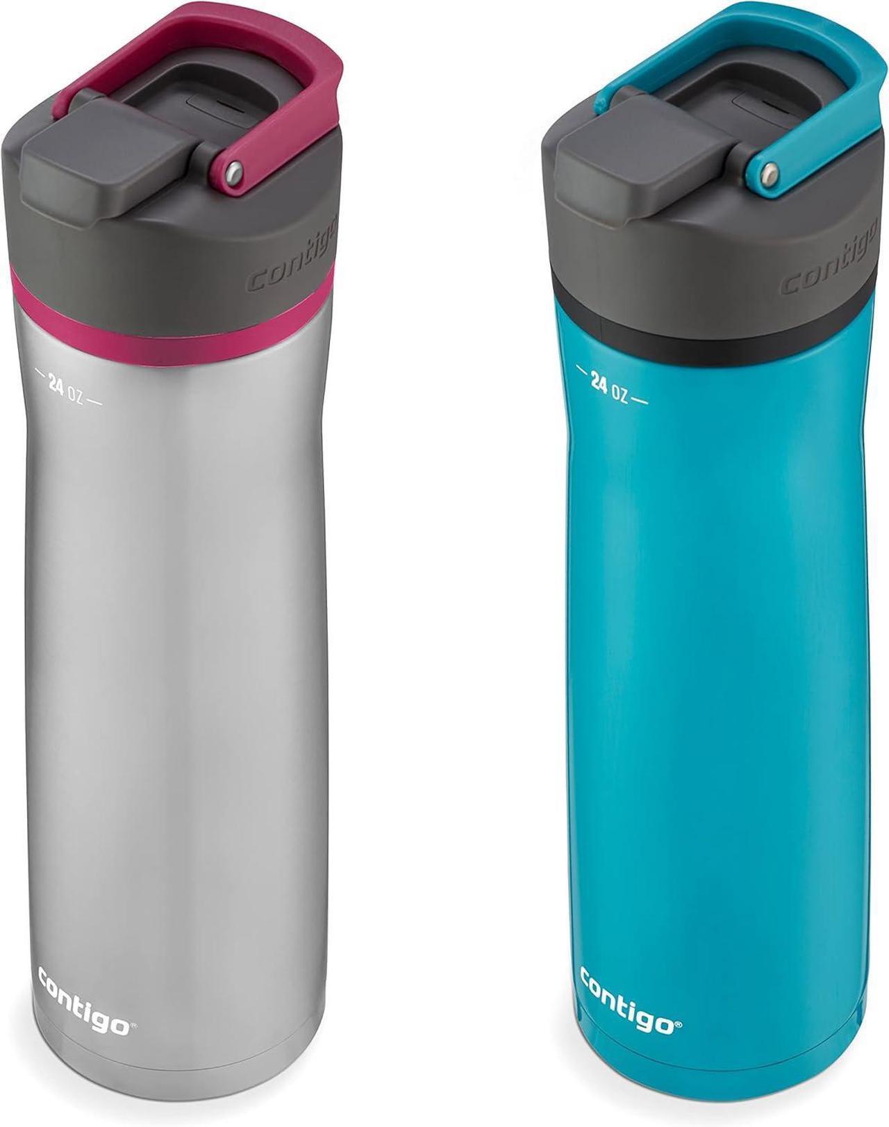 Alt view image 3 of 7 - Contigo Cortland Chill 2.0 Vacuum-Insulated Stainless Steel Water Bottle, Spill-Proof Lid, Preserves Temperature for Hours, 24oz 2-Pack, Juniper & Dragonfruit, Ideal for Travel and Daily Use