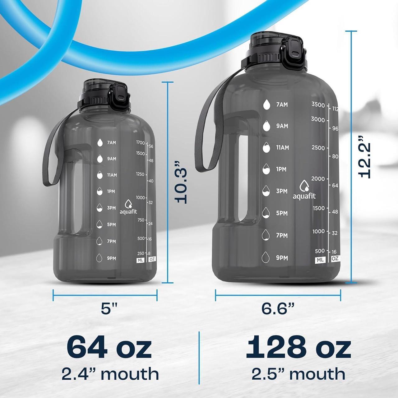 Alt view image 7 of 7 - AQUAFIT 64 oz Water Bottle with Time Marker, BPA Free Half Gallon Water Bottle with Straw, Gym Water Bottle with Handle, Gallon Water Jug, Big Water Bottle, Large Water Bottle (Gray, 64oz 2in1 Lid)