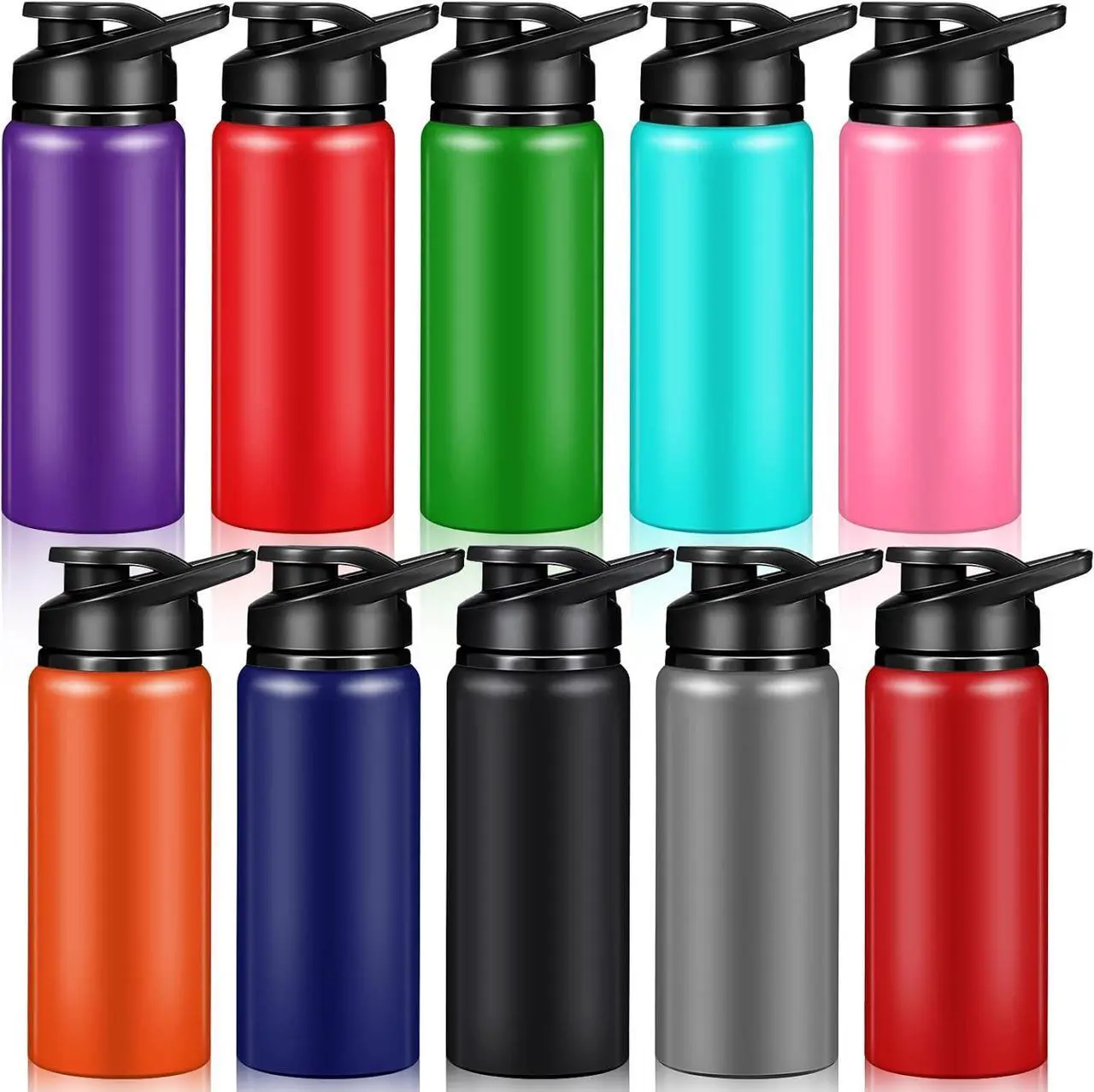 Main image of 10 Pieces 20oz Reusable Aluminum Water Bottles Bulk Multicolor Outdoor Sports Water Bottles for Travel, Gym, Hiking, Cycling, Camping, Fishing, Snap Lid(Multicolor)