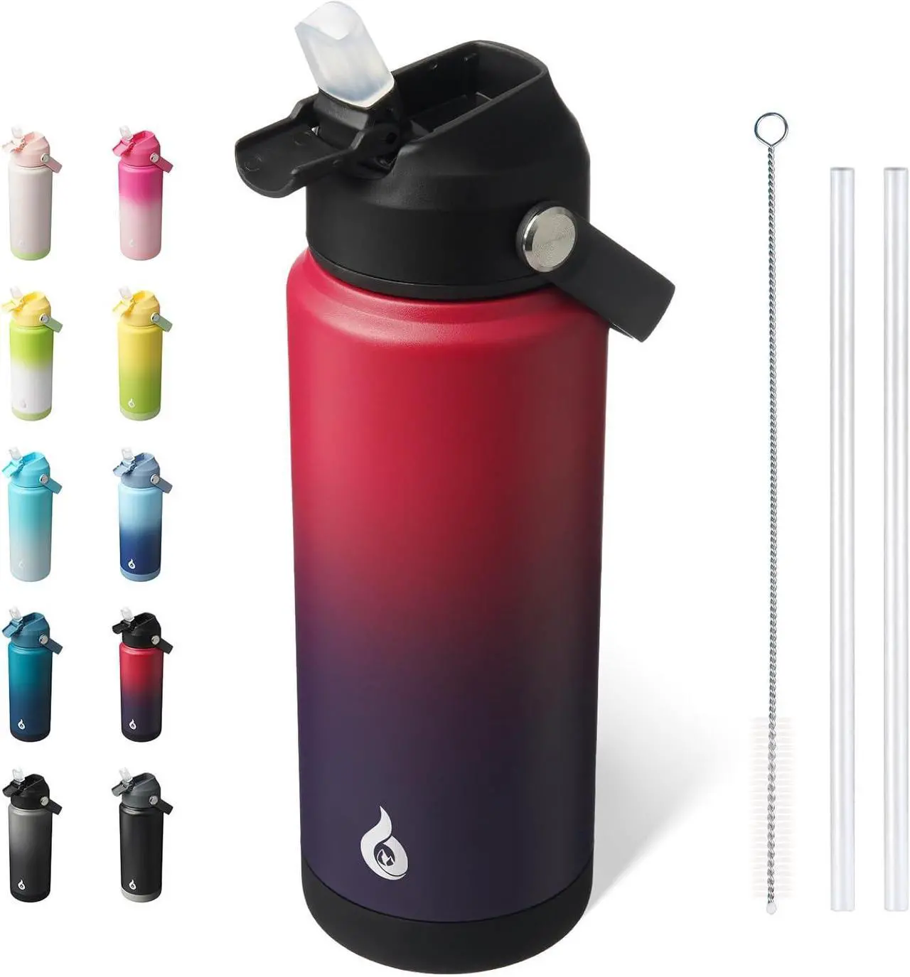 Main image of BJPKPK Water Bottle with Straw Lid, 24oz Vacuum Insulated Water Bottles, Metal Stainless Steel Thermos for Sports, Travel, BPA Free Leak Proof Thermos, Cups, Flasks, Tumblers,Charming Black Red