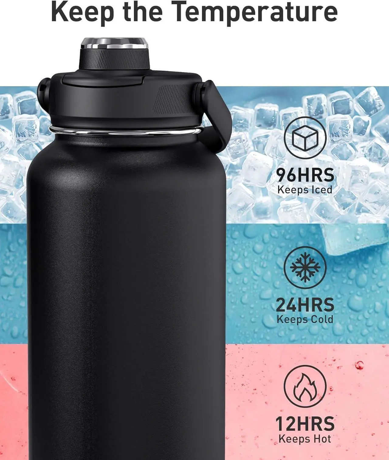 Alt view image 2 of 7 - TOURIT 32 oz Insulated Water Bottle, Stainless Steel Sports Water Bottles With Top Handle, Double-Wall Travel Thermal Water Flask, BPA Free Leakproof Thermos Bottle for Sports and Travel, Mint Green