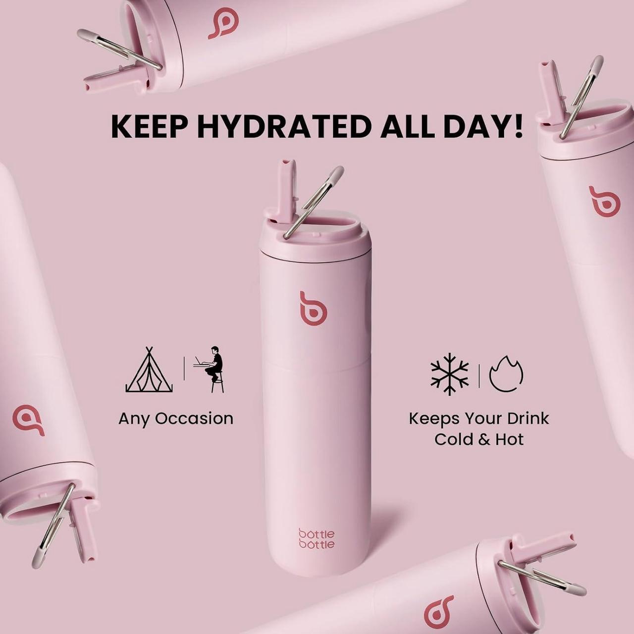 Alt view image 7 of 7 - BOTTLE BOTTLE Insulated Water Bottle 24oz with Straw Lid and Handle for Sports Travel Gym Stainless Steel Water Bottles Double-Wall Vacuum Metal Thermos Leak Proof BPA-Free
