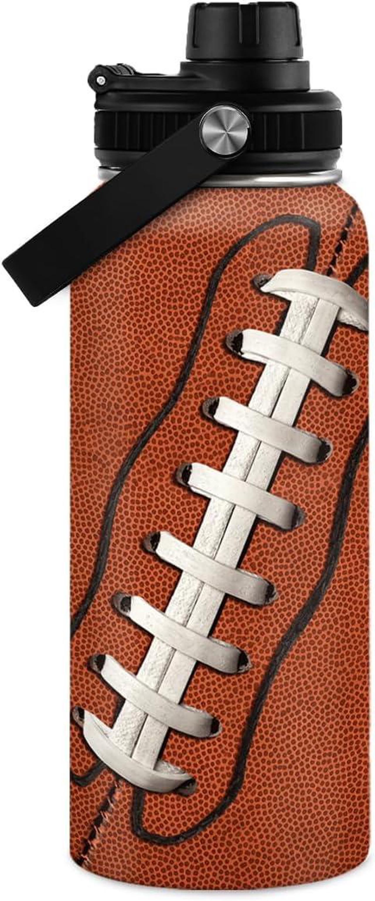 Main image of SANDJEST Football Water Bottle - 32oz Insulated Stainless Steel Sports Bottles - Gifts for Men Football Lovers Fan Players