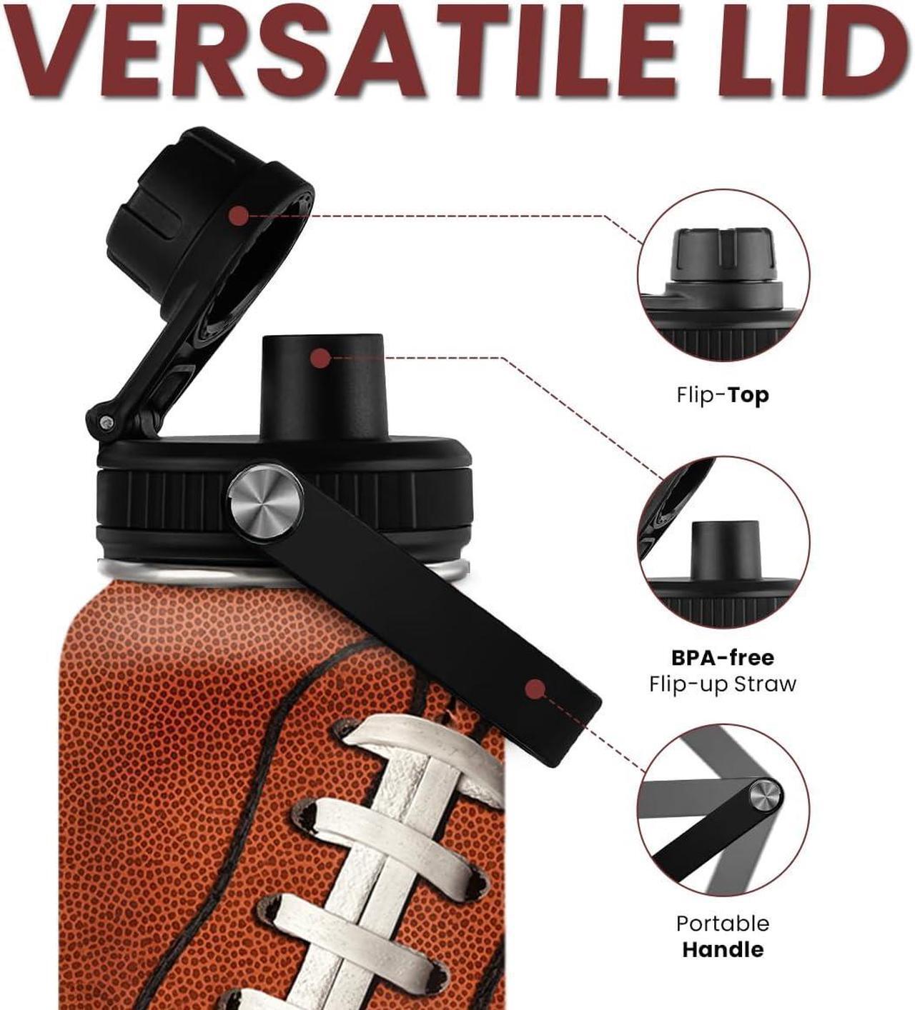 Alt view image 5 of 7 - SANDJEST Football Water Bottle - 32oz Insulated Stainless Steel Sports Bottles - Gifts for Men Football Lovers Fan Players