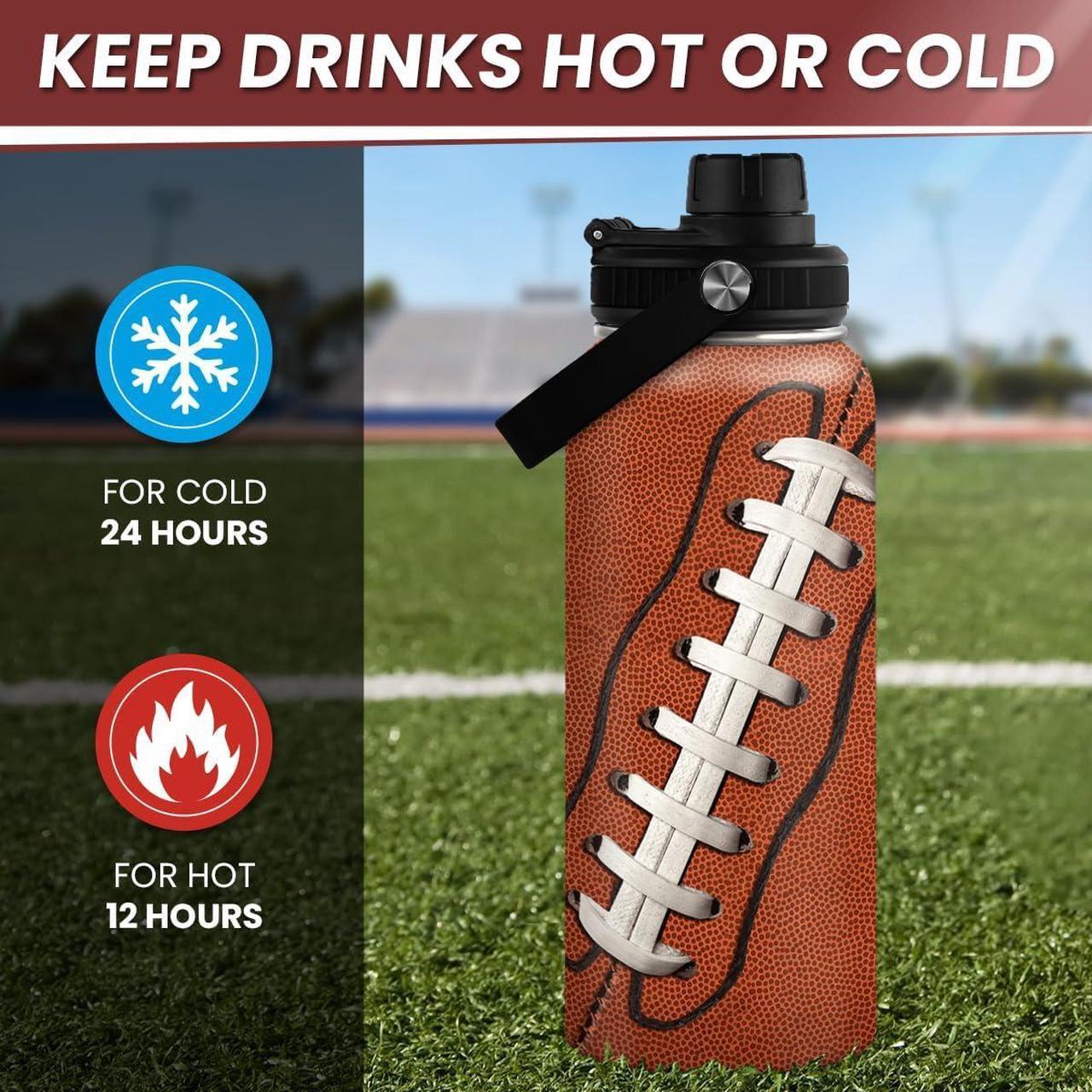 Alt view image 4 of 7 - SANDJEST Football Water Bottle - 32oz Insulated Stainless Steel Sports Bottles - Gifts for Men Football Lovers Fan Players
