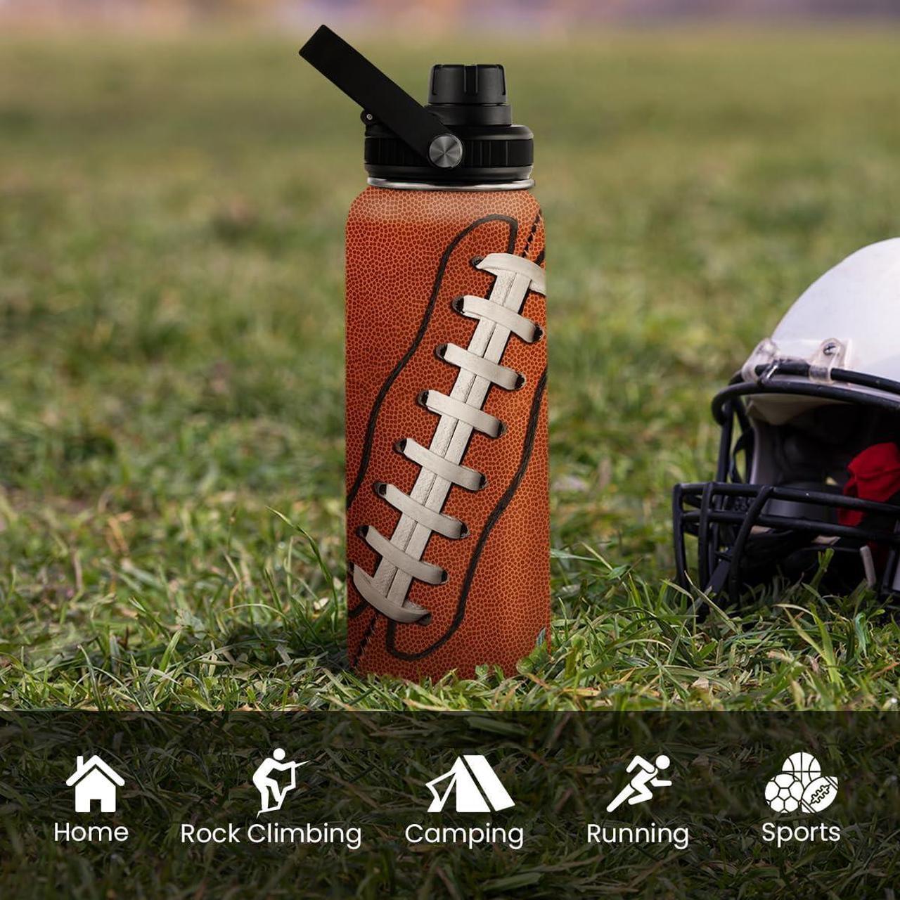Alt view image 7 of 7 - SANDJEST Football Water Bottle - 32oz Insulated Stainless Steel Sports Bottles - Gifts for Men Football Lovers Fan Players