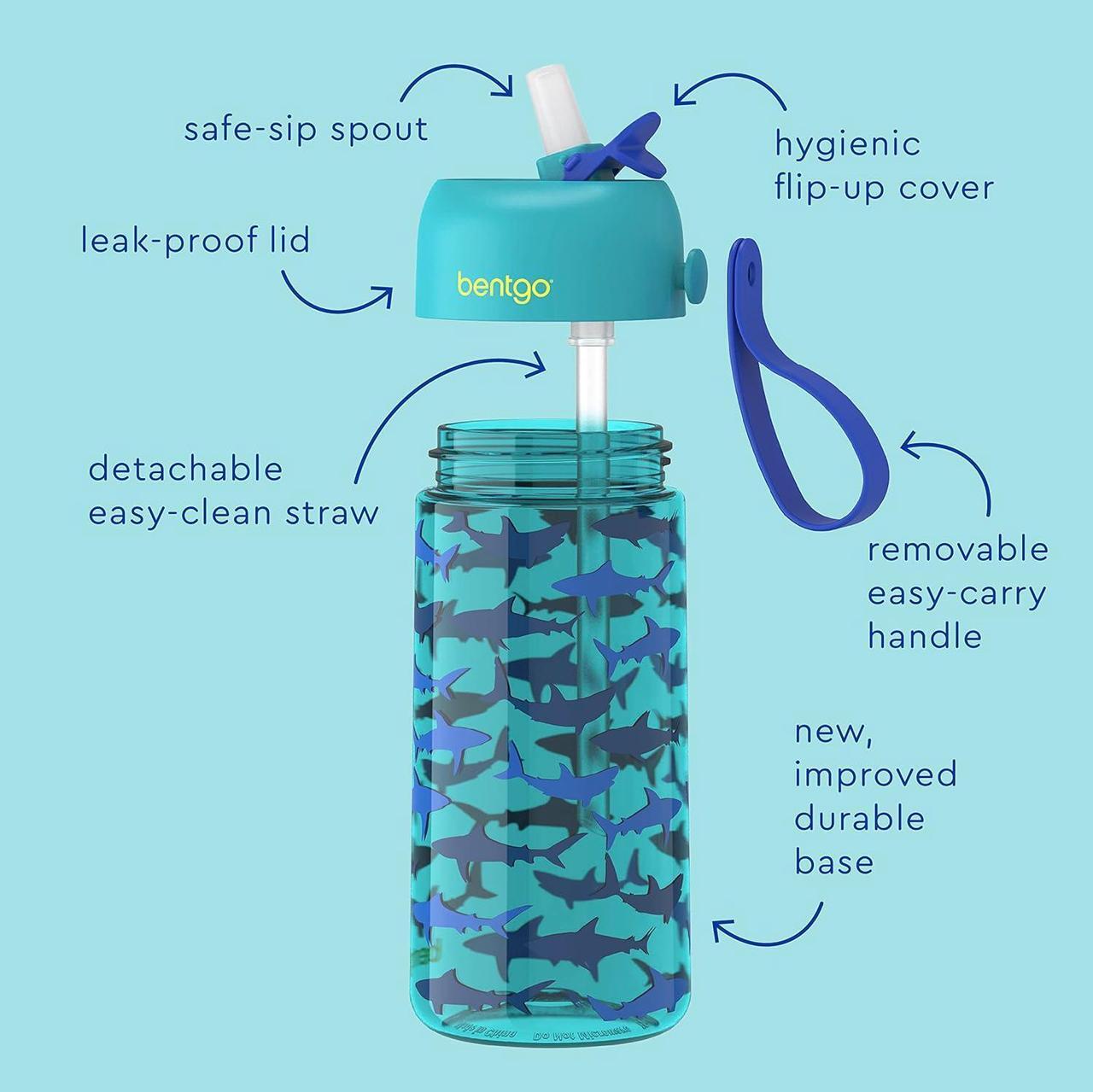 Alt view image 3 of 7 - Bentgo Kids Water Bottle 2-Pack - Leak-Proof, Durable Tritan, BPA-Free 15 oz Cup for Kids/Toddlers 3+; Flip-Up Straw; Dishwasher Safe for School/Sports/Daycare/Camp (Rocket/Shark)