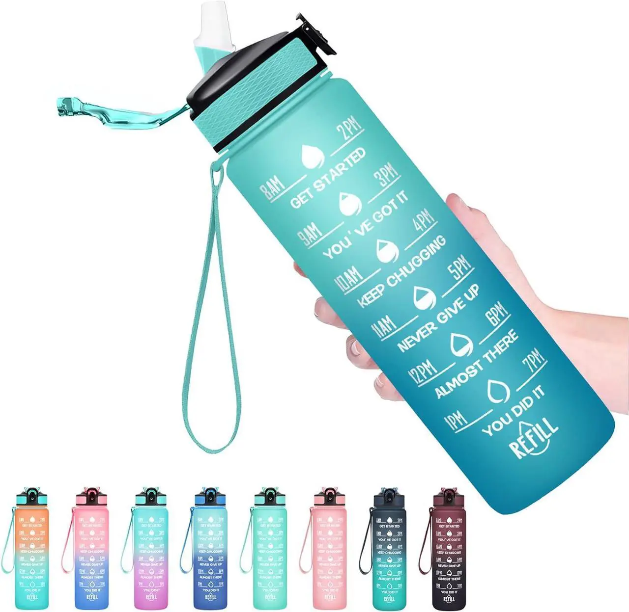 Main image of Hyeta 32 oz Water Bottles with Times to Drink and Straw, Motivational Water Bottle with Time Marker, Leakproof, Drinking Sports Water Bottle for Fitness, Gym and Outdoor
