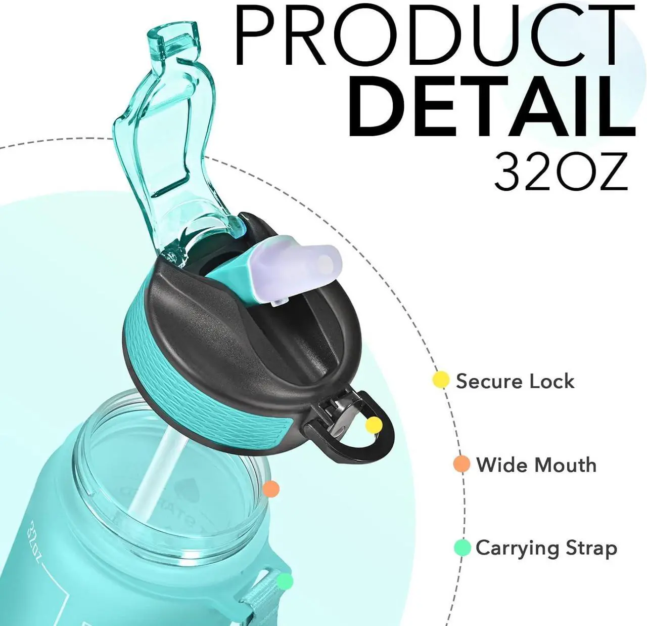 Alt view image 4 of 6 - Hyeta 32 oz Water Bottles with Times to Drink and Straw, Motivational Water Bottle with Time Marker, Leakproof, Drinking Sports Water Bottle for Fitness, Gym and Outdoor