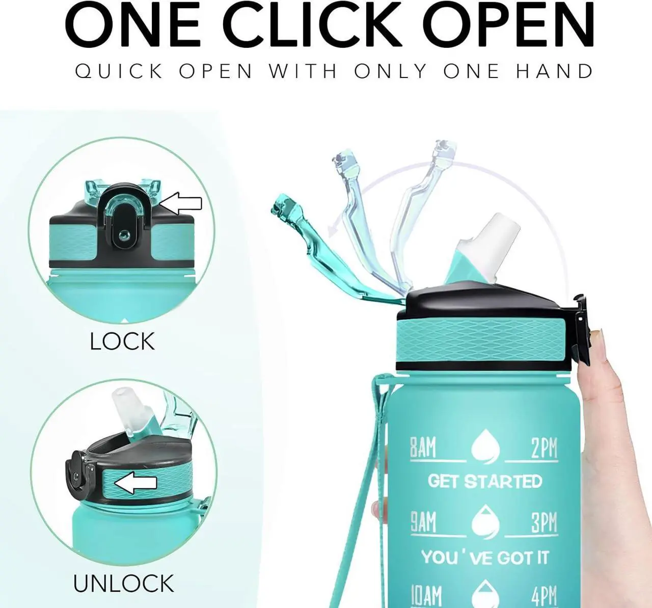 Alt view image 5 of 6 - Hyeta 32 oz Water Bottles with Times to Drink and Straw, Motivational Water Bottle with Time Marker, Leakproof, Drinking Sports Water Bottle for Fitness, Gym and Outdoor