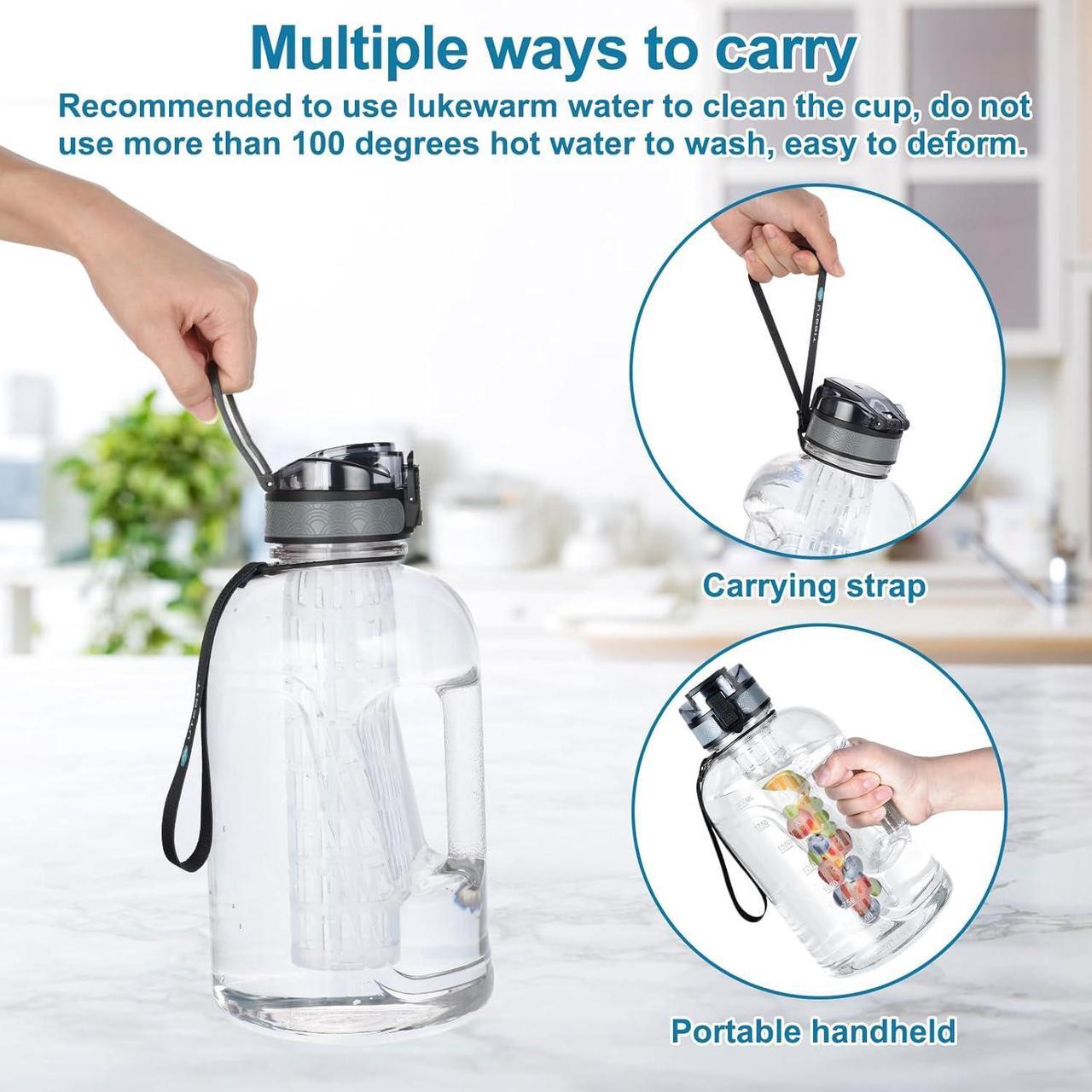 Alt view image 2 of 7 - UTEBIT 74 OZ Fruit Infuser Water Bottle, Half Gallon Insulated Sports Water Bottle With Straw, 2.2L BPA Free Leak Proof Tritan Large Water Jug with Strap for Gym, Camping, Travel, Outdoor