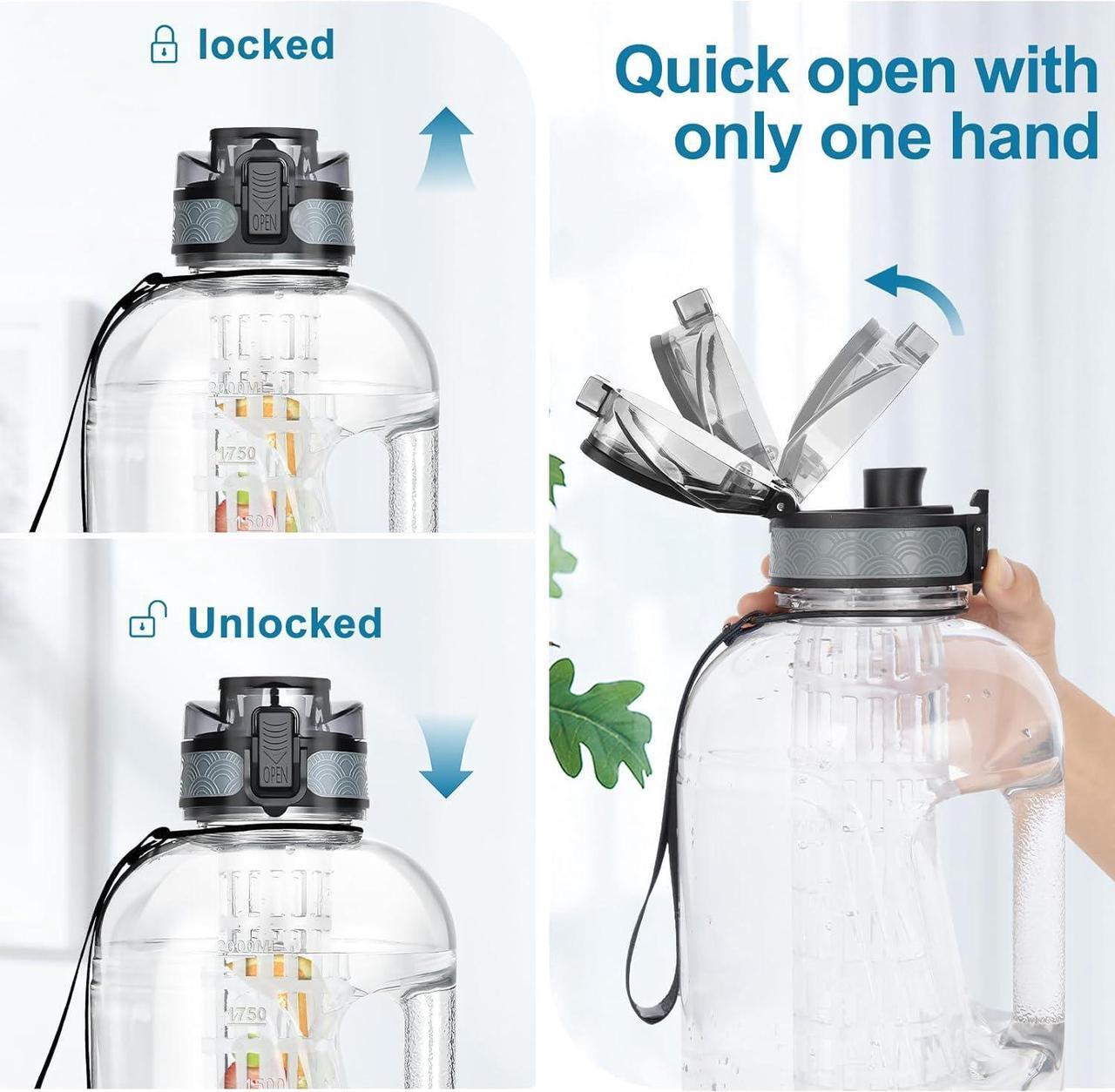 Alt view image 3 of 7 - UTEBIT 74 OZ Fruit Infuser Water Bottle, Half Gallon Insulated Sports Water Bottle With Straw, 2.2L BPA Free Leak Proof Tritan Large Water Jug with Strap for Gym, Camping, Travel, Outdoor