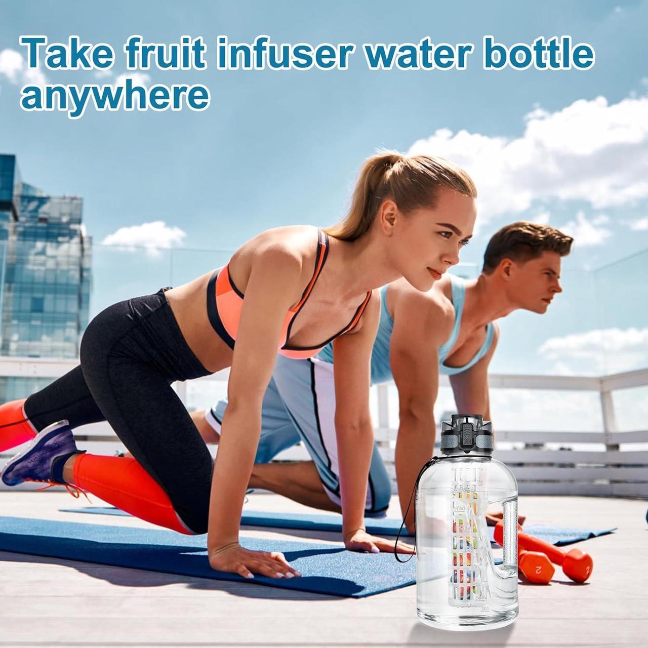 Alt view image 4 of 7 - UTEBIT 74 OZ Fruit Infuser Water Bottle, Half Gallon Insulated Sports Water Bottle With Straw, 2.2L BPA Free Leak Proof Tritan Large Water Jug with Strap for Gym, Camping, Travel, Outdoor