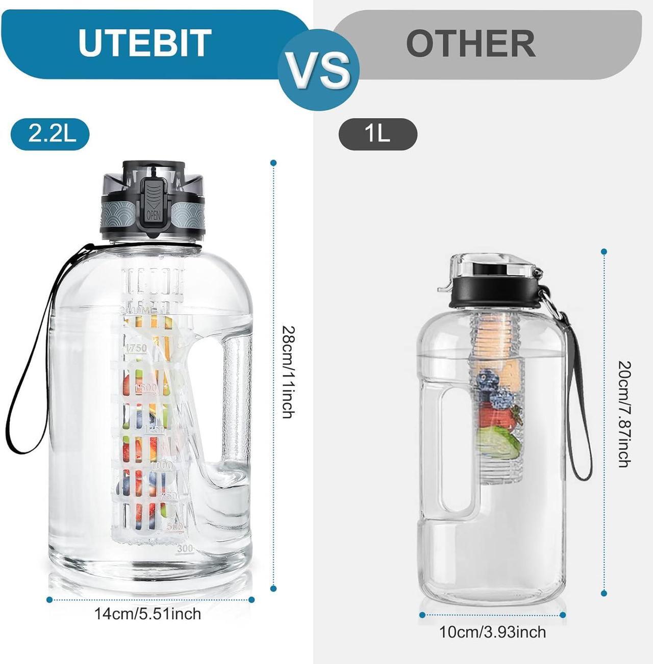 Alt view image 6 of 7 - UTEBIT 74 OZ Fruit Infuser Water Bottle, Half Gallon Insulated Sports Water Bottle With Straw, 2.2L BPA Free Leak Proof Tritan Large Water Jug with Strap for Gym, Camping, Travel, Outdoor
