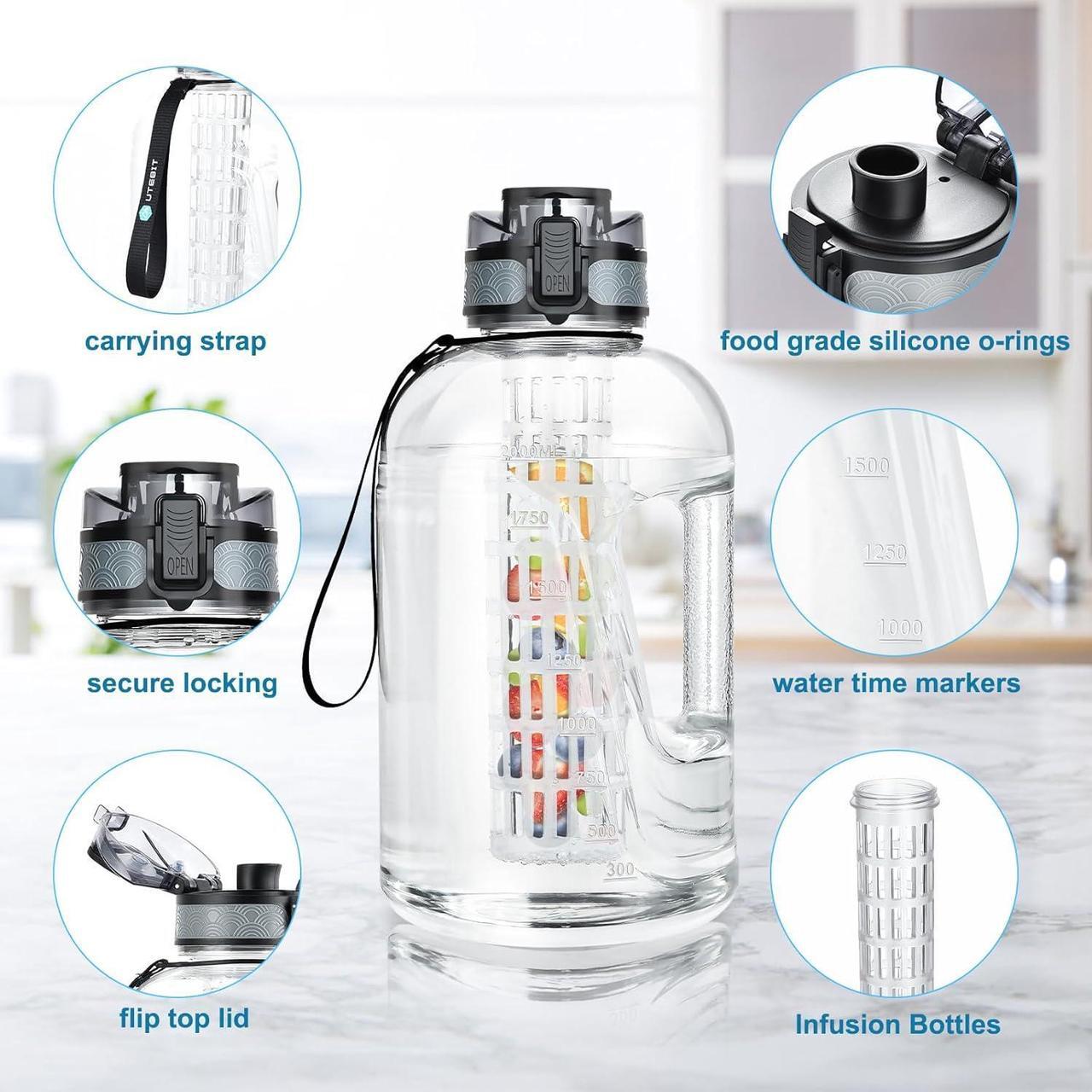 Alt view image 5 of 7 - UTEBIT 74 OZ Fruit Infuser Water Bottle, Half Gallon Insulated Sports Water Bottle With Straw, 2.2L BPA Free Leak Proof Tritan Large Water Jug with Strap for Gym, Camping, Travel, Outdoor