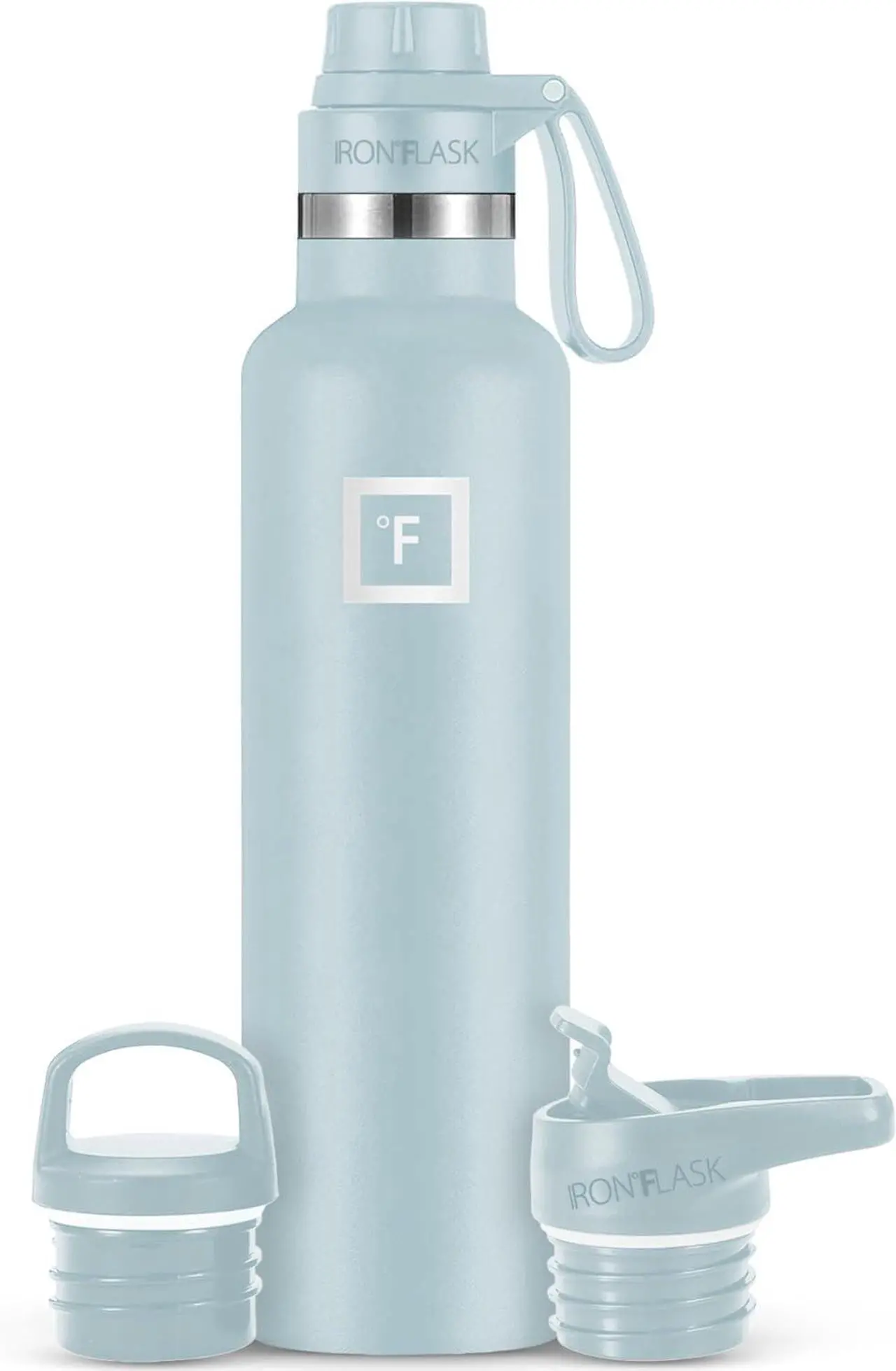 Main image of IRON °FLASK Camping & Hiking Hydration Canteens - 3 Lids (Narrow Spout Lid) Leak Proof Vacuum Insulated Stainless Steel - Hot & Cold Double Walled Sports Water Bottle - Morning Mist, 24 Oz