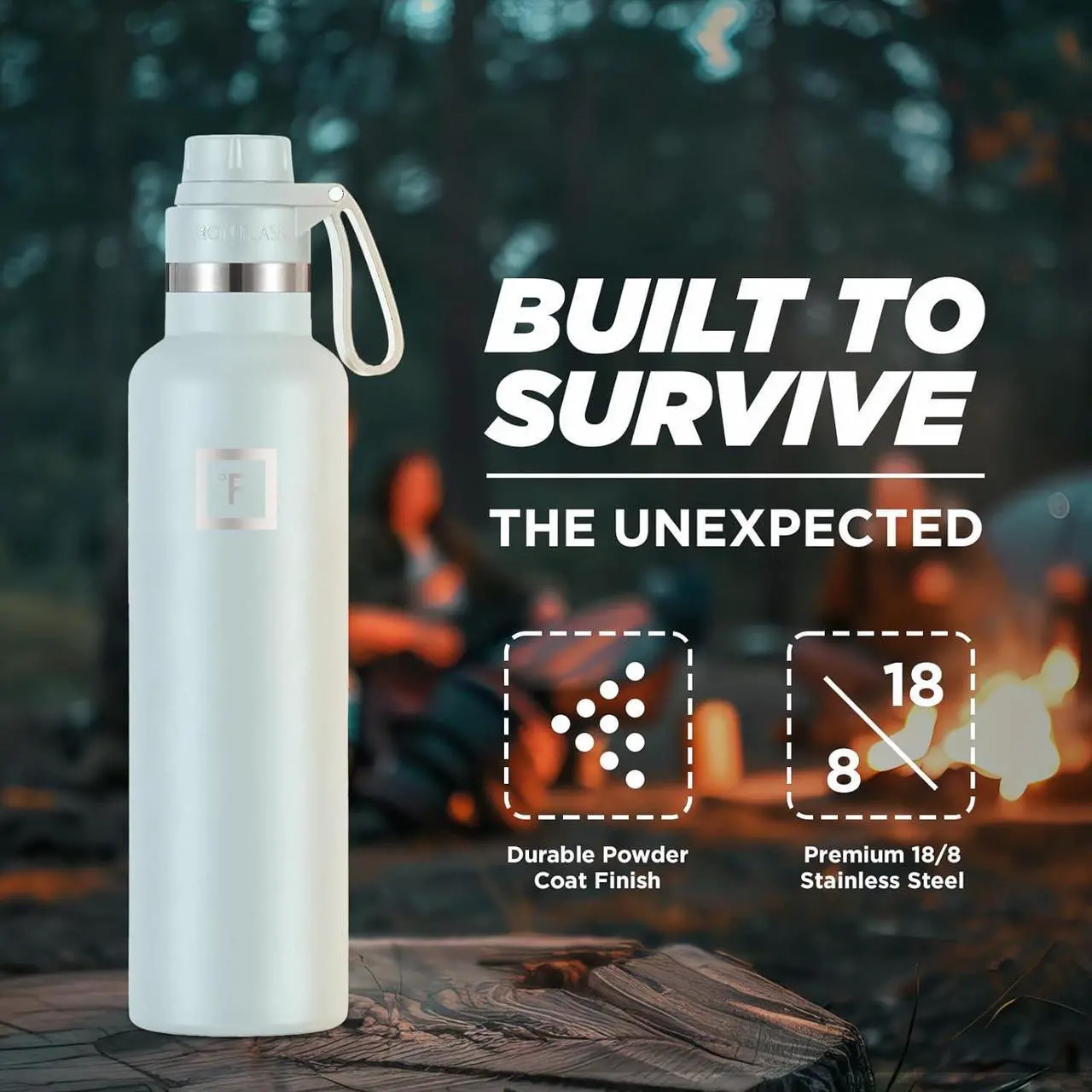 Alt view image 2 of 7 - IRON °FLASK Camping & Hiking Hydration Canteens - 3 Lids (Narrow Spout Lid) Leak Proof Vacuum Insulated Stainless Steel - Hot & Cold Double Walled Sports Water Bottle - Morning Mist, 24 Oz