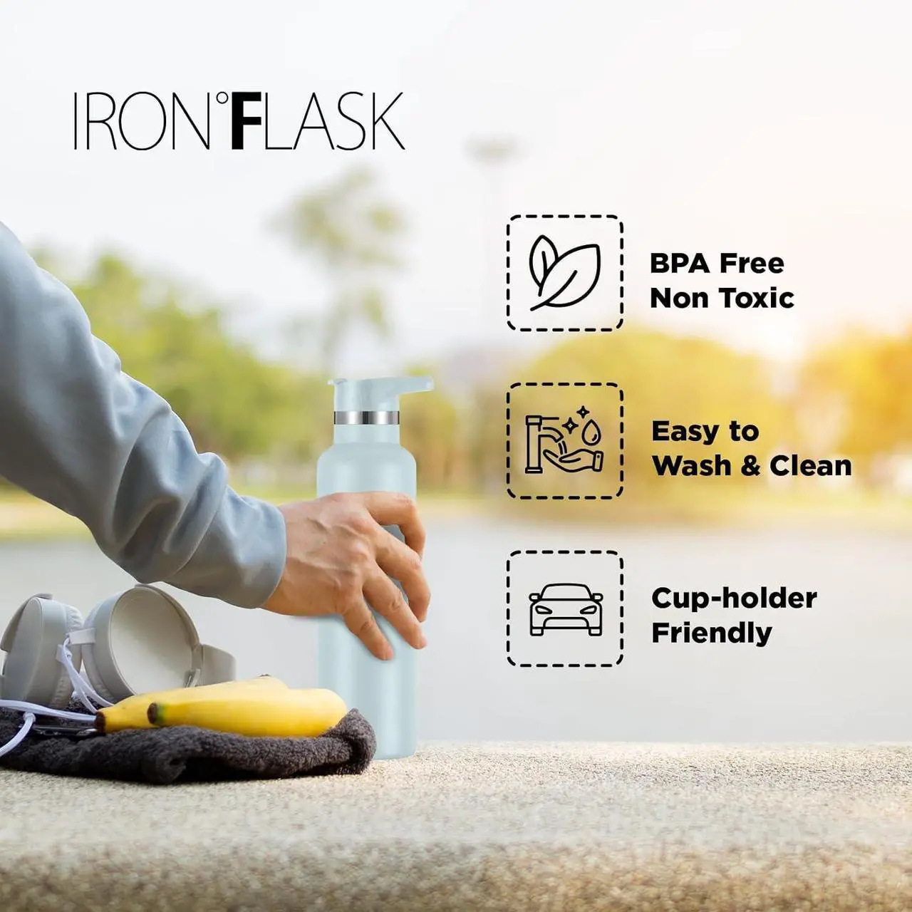 Alt view image 4 of 7 - IRON °FLASK Camping & Hiking Hydration Canteens - 3 Lids (Narrow Spout Lid) Leak Proof Vacuum Insulated Stainless Steel - Hot & Cold Double Walled Sports Water Bottle - Morning Mist, 24 Oz
