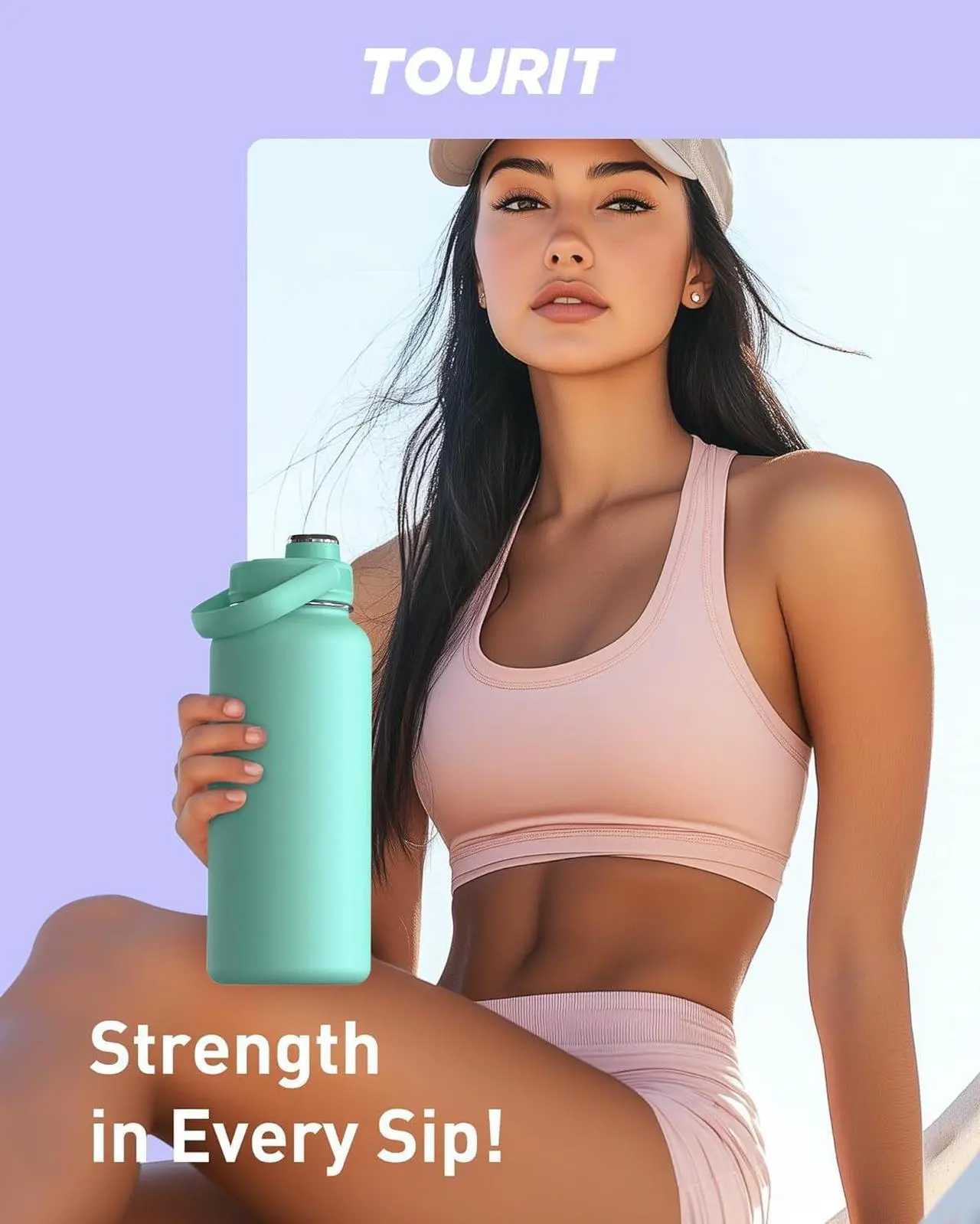 Alt view image 7 of 7 - TOURIT 32 oz Insulated Water Bottle, Stainless Steel Sports Water Bottles With Top Handle, Double-Wall Travel Thermal Water Flask, BPA Free Leakproof Thermos Bottle for Sports and Travel, Mint Green