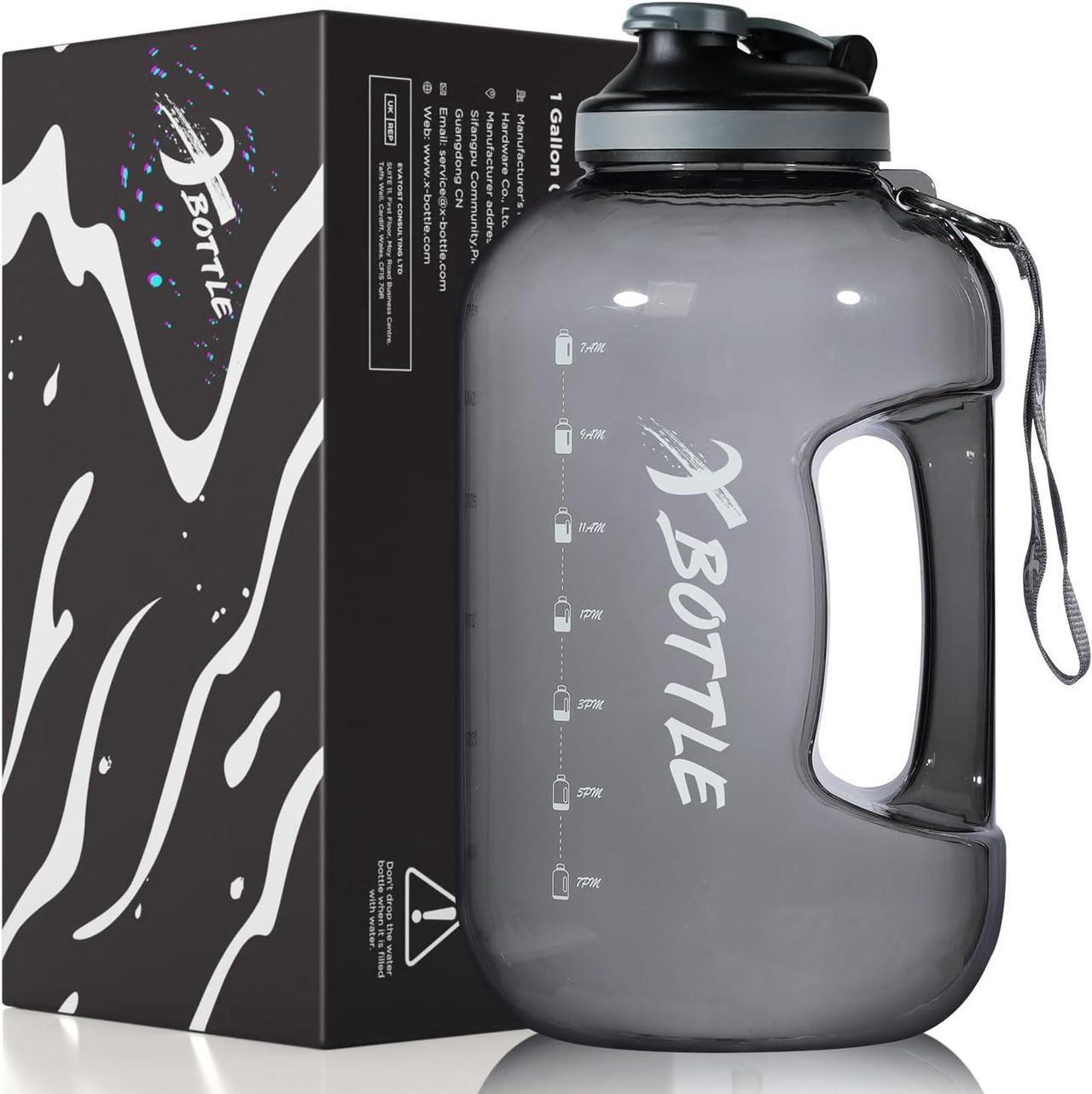 Main image of 1 Gallon Water Bottle with Chug lid, BPA Free Dishwasher Safe 128oz Large Water Bottle with Motivational Time Marker and Handle Leak-proof Big Water Jug for Camping Sports Workouts (chug lid)