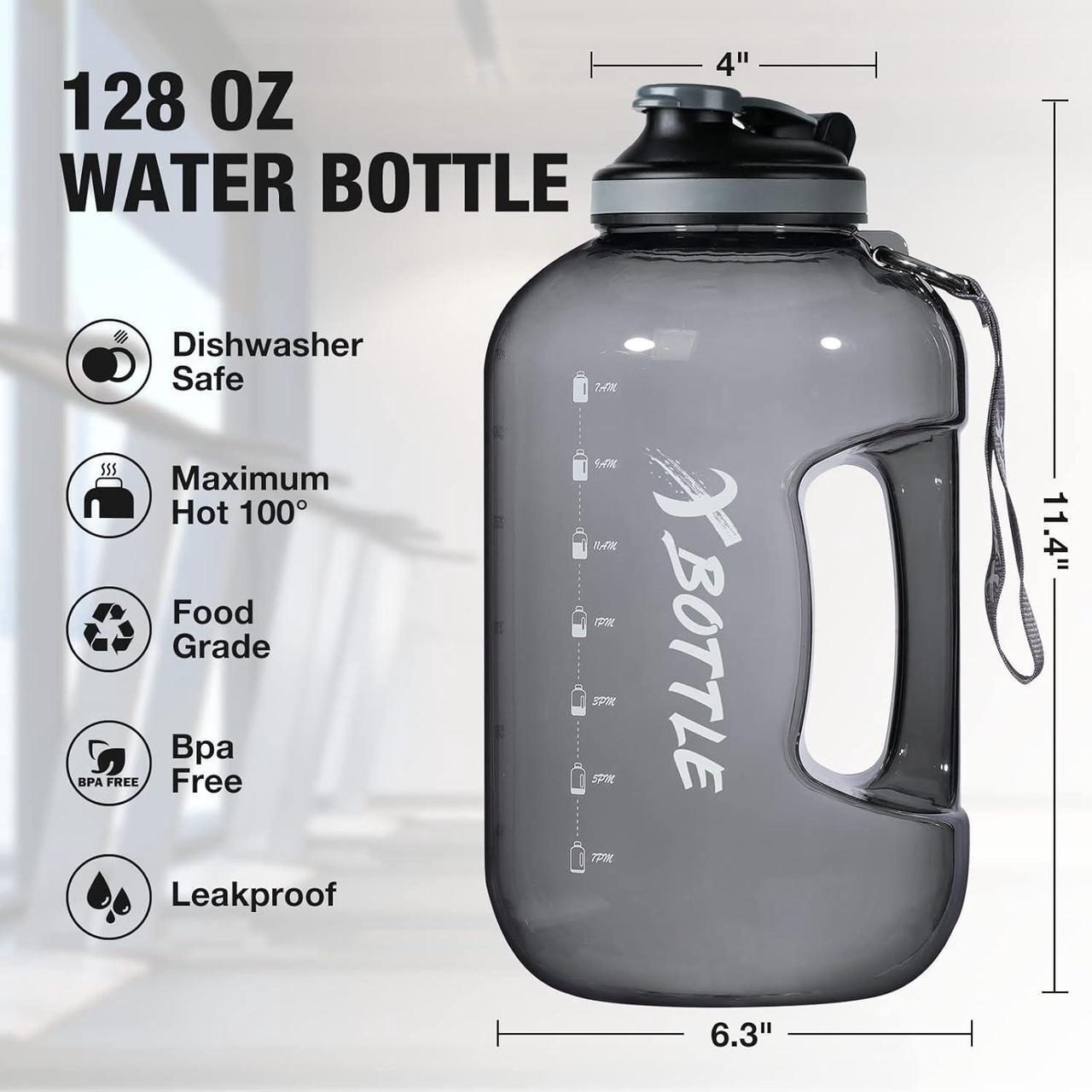 Alt view image 3 of 6 - 1 Gallon Water Bottle with Chug lid, BPA Free Dishwasher Safe 128oz Large Water Bottle with Motivational Time Marker and Handle Leak-proof Big Water Jug for Camping Sports Workouts (chug lid)
