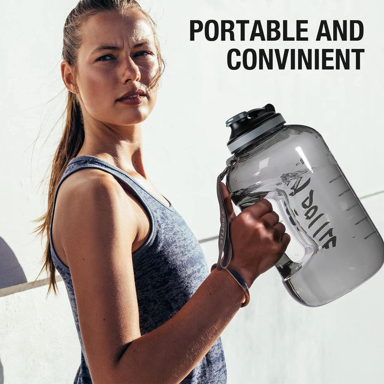 Alt view image 5 of 6 - 1 Gallon Water Bottle with Chug lid, BPA Free Dishwasher Safe 128oz Large Water Bottle with Motivational Time Marker and Handle Leak-proof Big Water Jug for Camping Sports Workouts (chug lid)