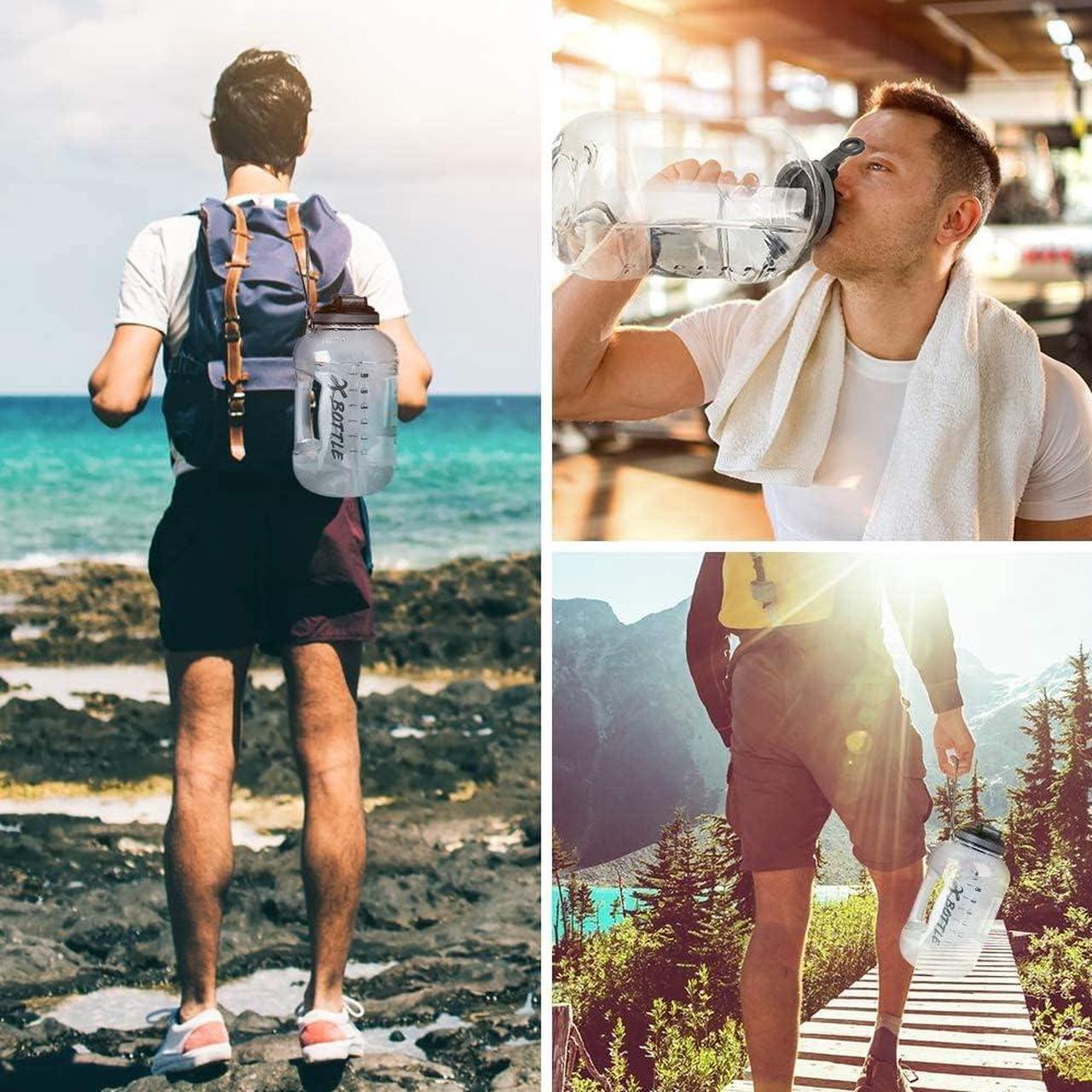 Alt view image 6 of 6 - 1 Gallon Water Bottle with Chug lid, BPA Free Dishwasher Safe 128oz Large Water Bottle with Motivational Time Marker and Handle Leak-proof Big Water Jug for Camping Sports Workouts (chug lid)