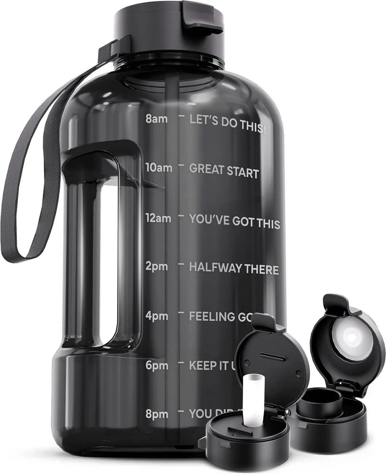 Main image of AQUAFIT 1 Gallon Water Bottle with Time Marker - Straw & Chug Lid - BPA Free Big Water Bottle with Straw - Gym Water Bottle with Handle - Motivational 1 Gallon Water Jug (128 oz, Gray)